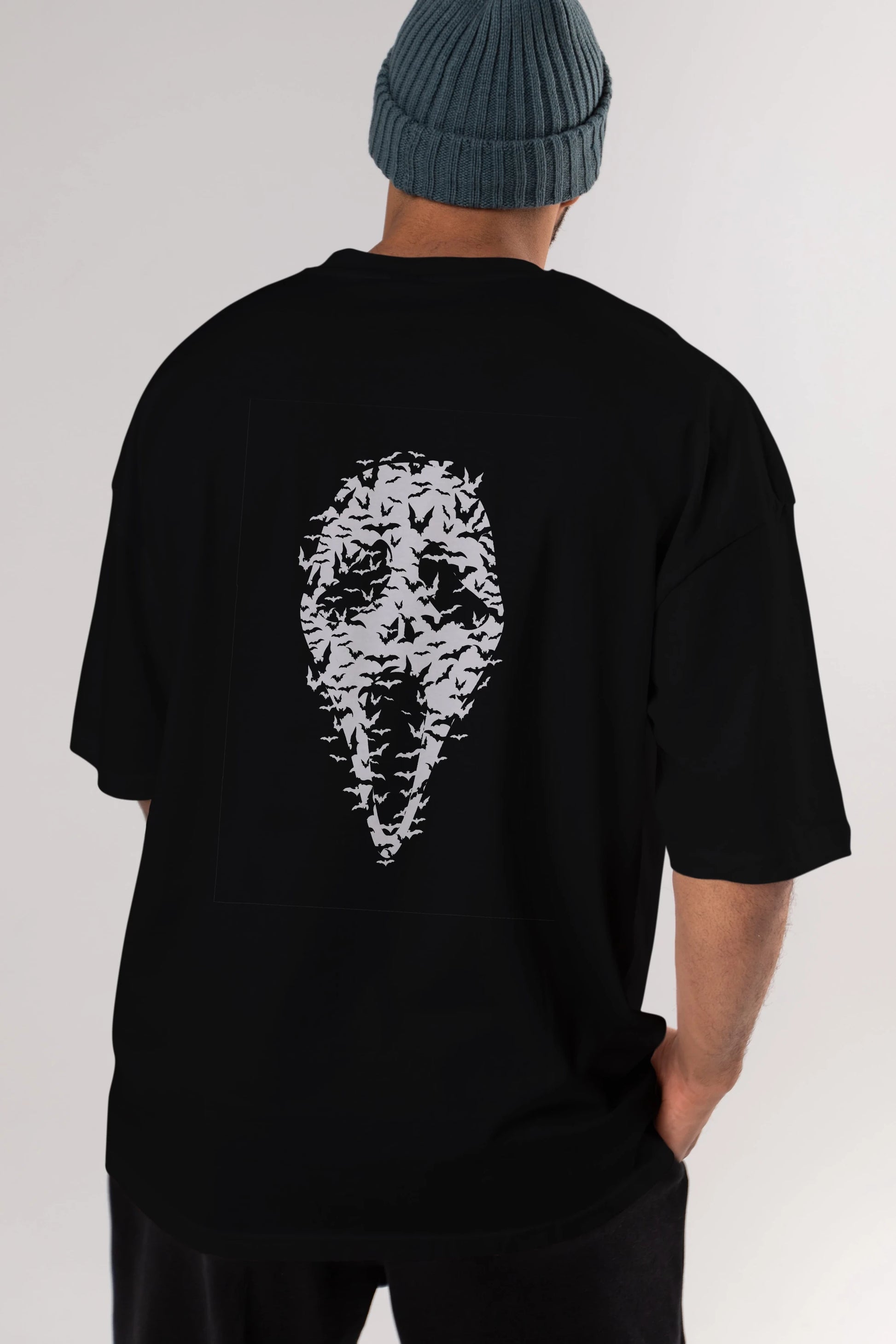 Ghost Face Bats Arka Baskılı Oversize t-shirt %100 pamuk Erkek Kadın Unisex