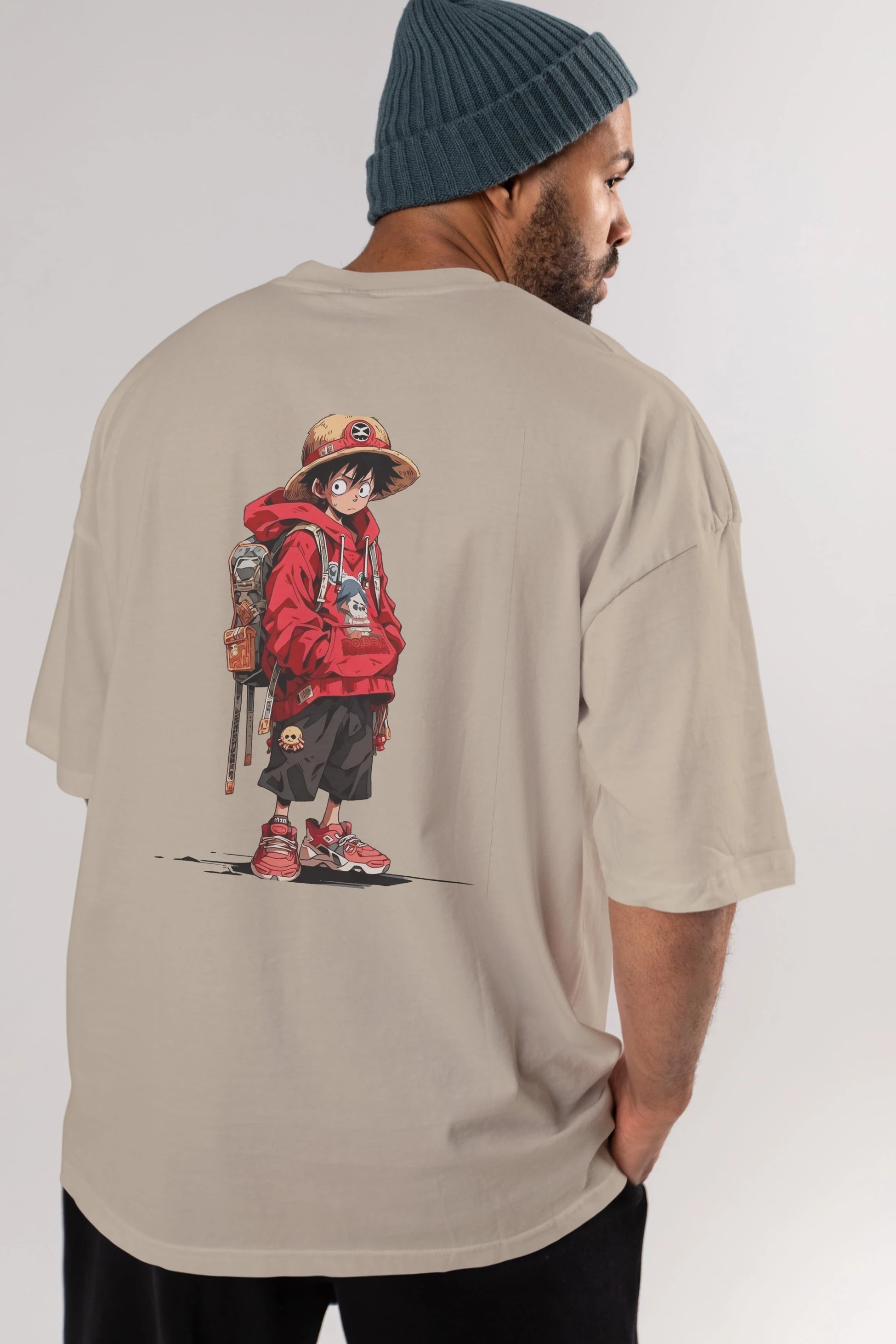 One Piece Arka Baskılı Oversize t-shirt Erkek Kadın Unisex %100 Pamuk Bisiklet Yaka tişort