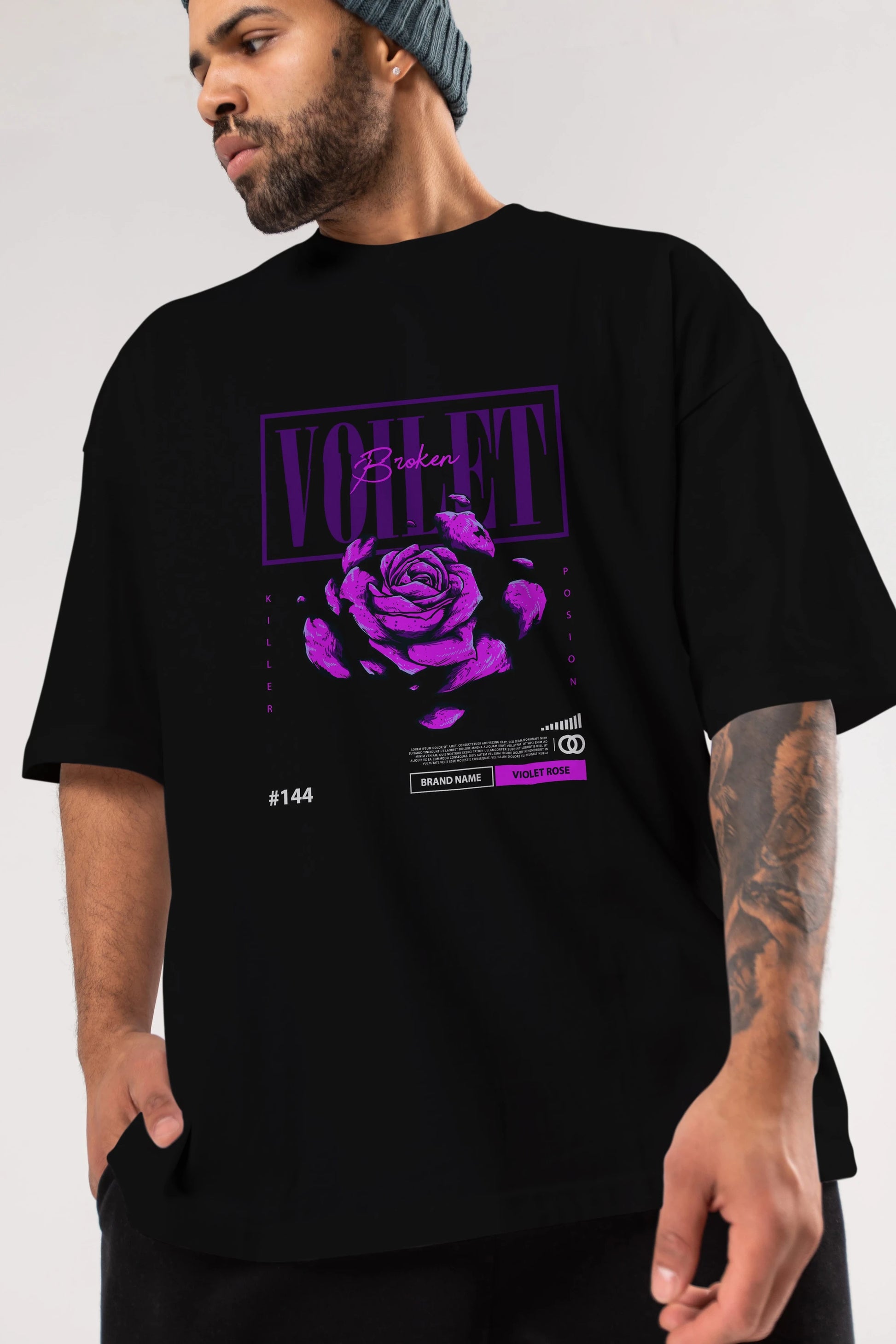 Voilet Broken Ön Baskılı Oversize t-shirt Erkek Kadın Unisex