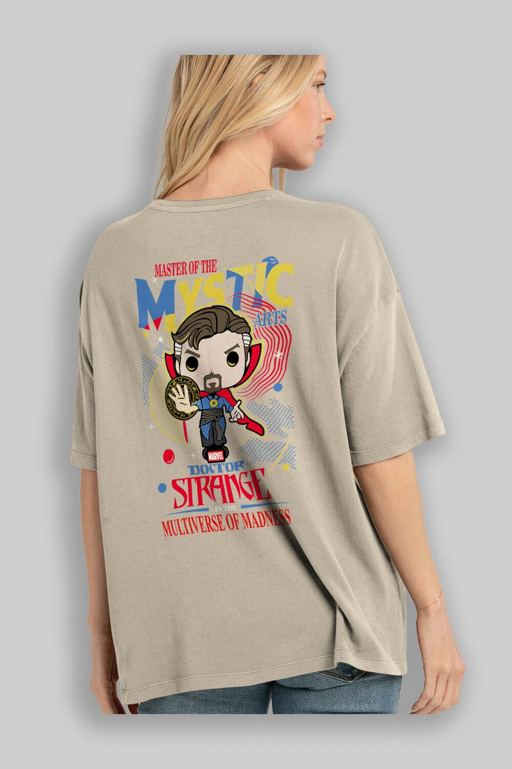 Doctor Strange Arka Baskılı Oversize t-shirt Erkek Kadın Unisex %100 Pamuk Bisiklet Yaka tişort