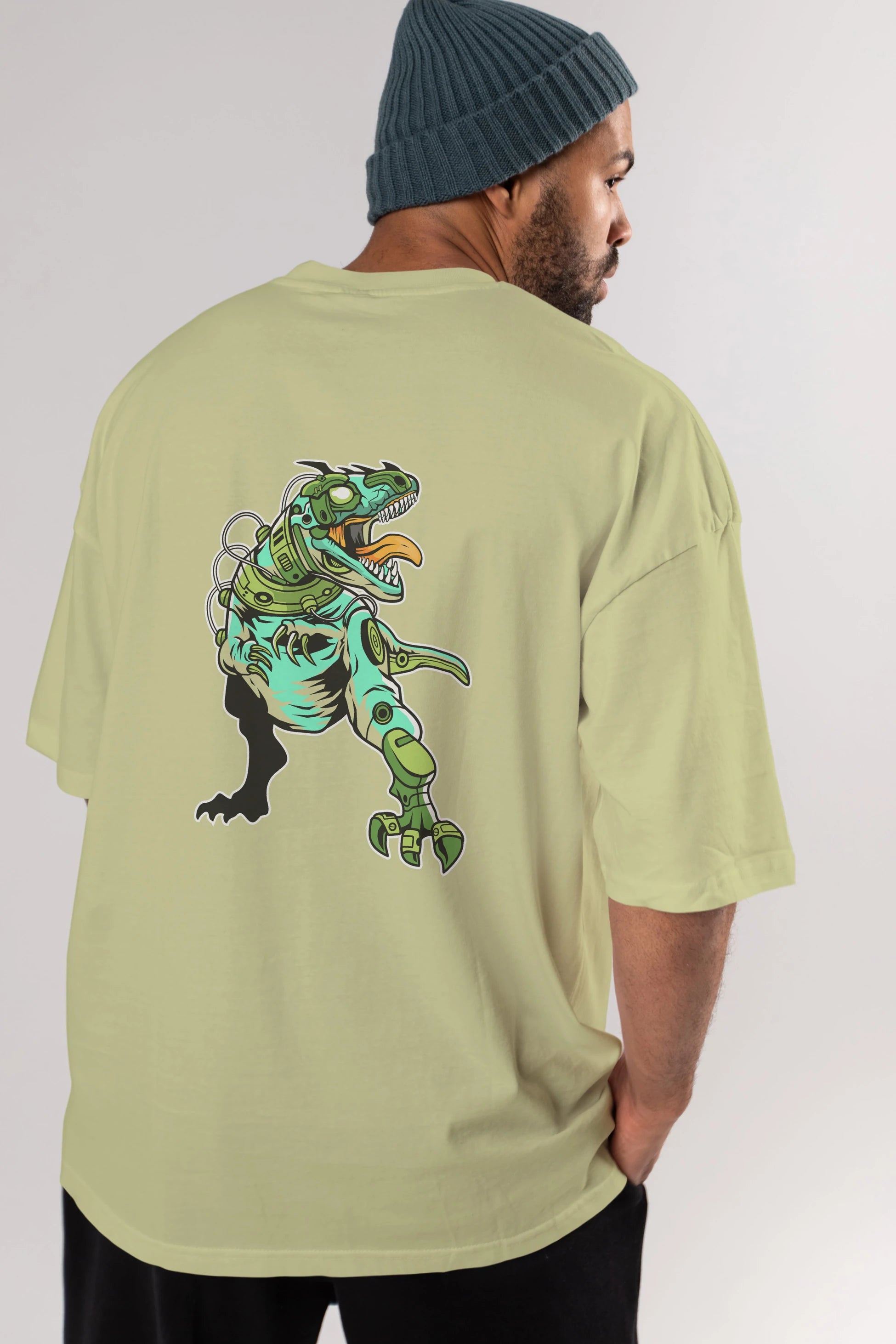Trex Robot Arka Baskılı Oversize t-shirt Erkek Kadın Unisex %100 Pamuk tişort