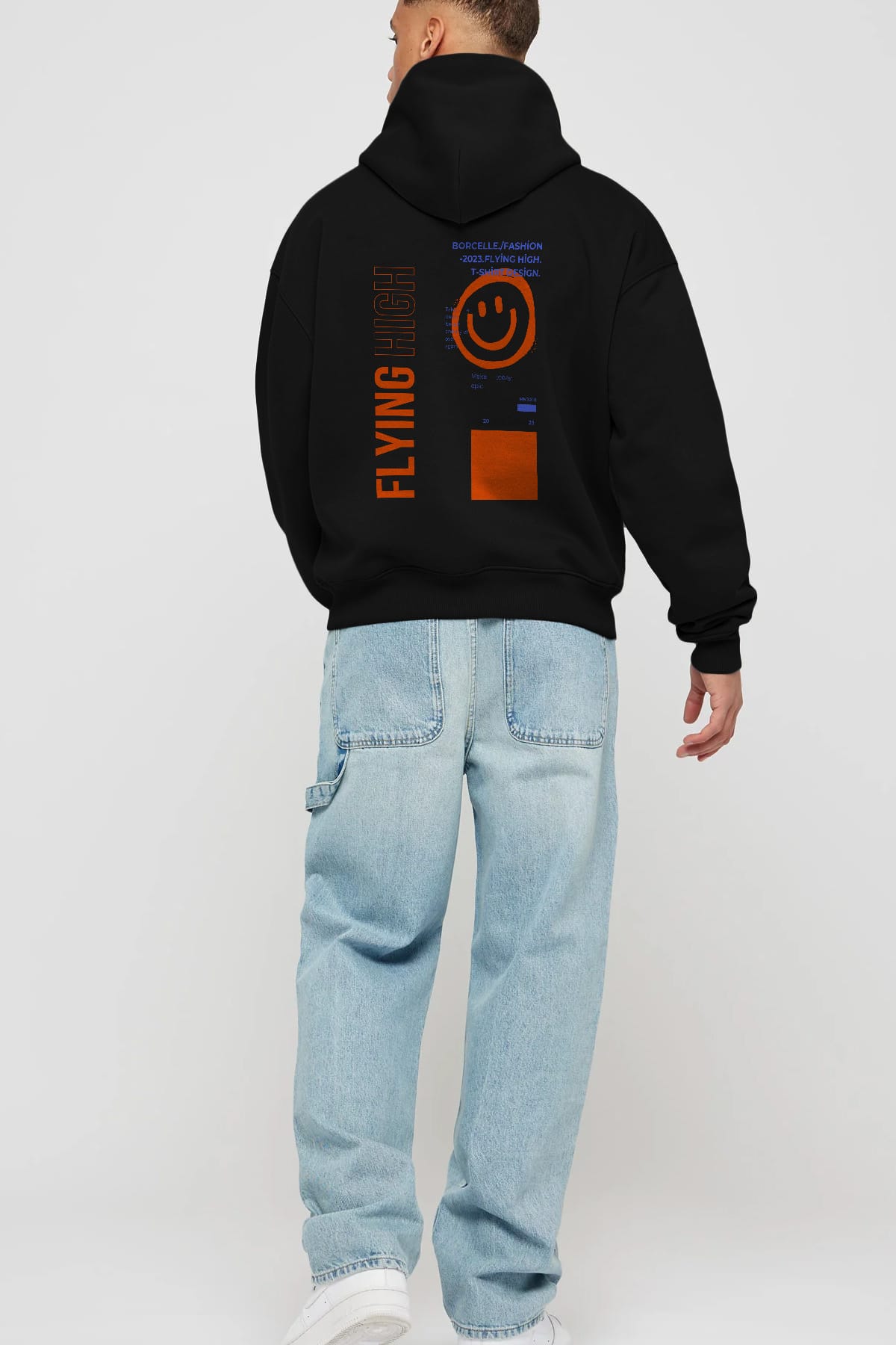 Flying High Yazılı Arka Baskılı Oversize Hoodie Kapüşonlu Sweatshirt Erkek Kadın Unisex