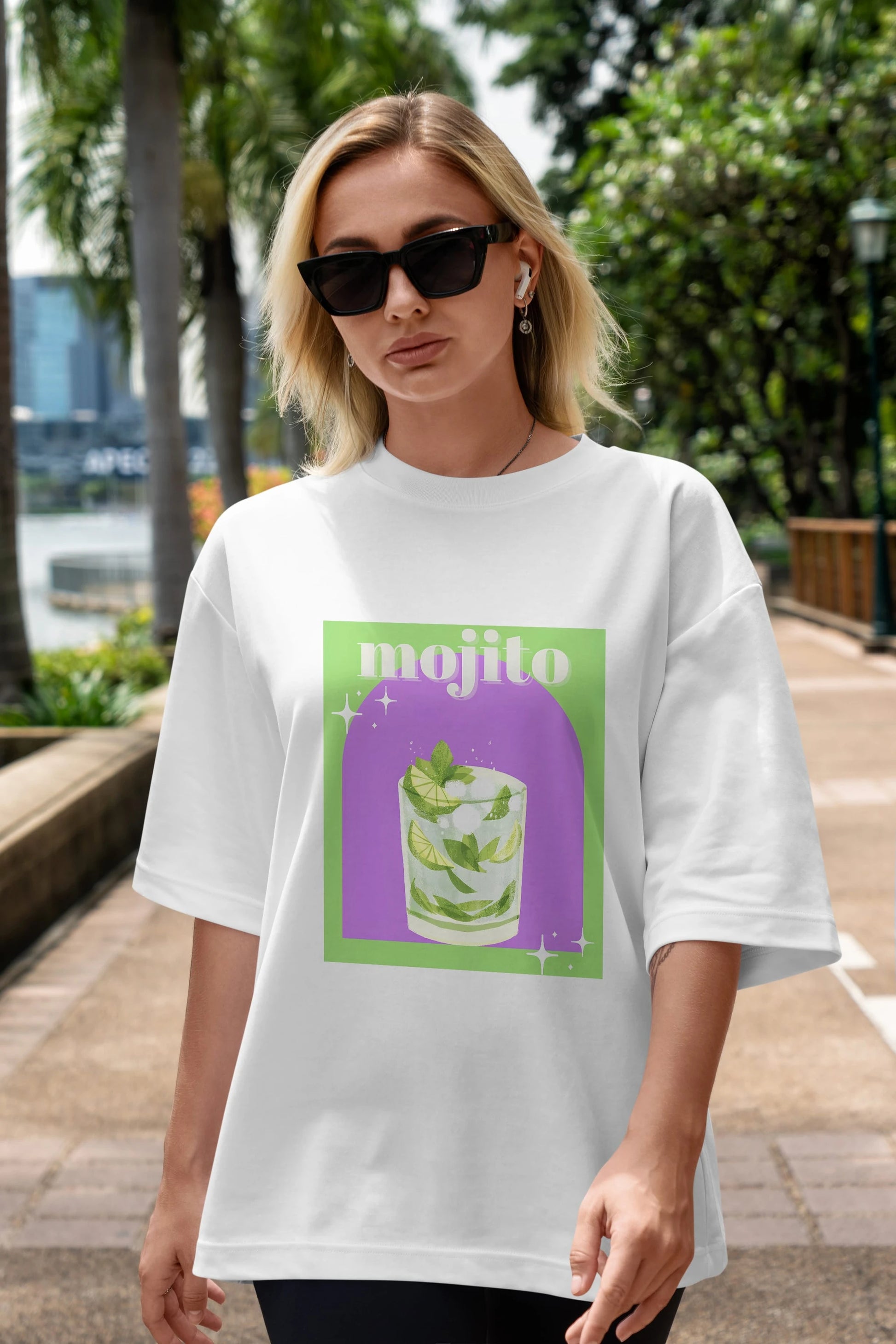 Mojito 3 Ön Baskılı Oversize t-shirt Erkek Kadın Unisex %100 Pamuk Bisiklet Yaka tişort