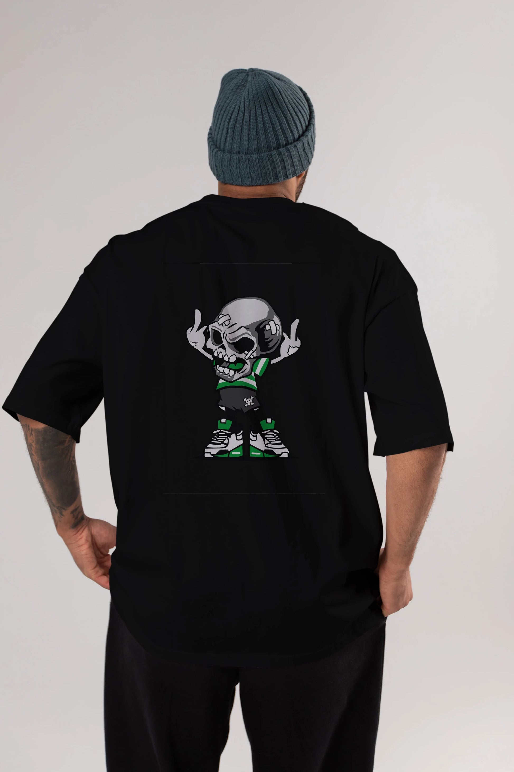 Skull F Hand Arka Baskılı Oversize t-shirt Erkek Kadın Unisex %100 Pamuk tişort