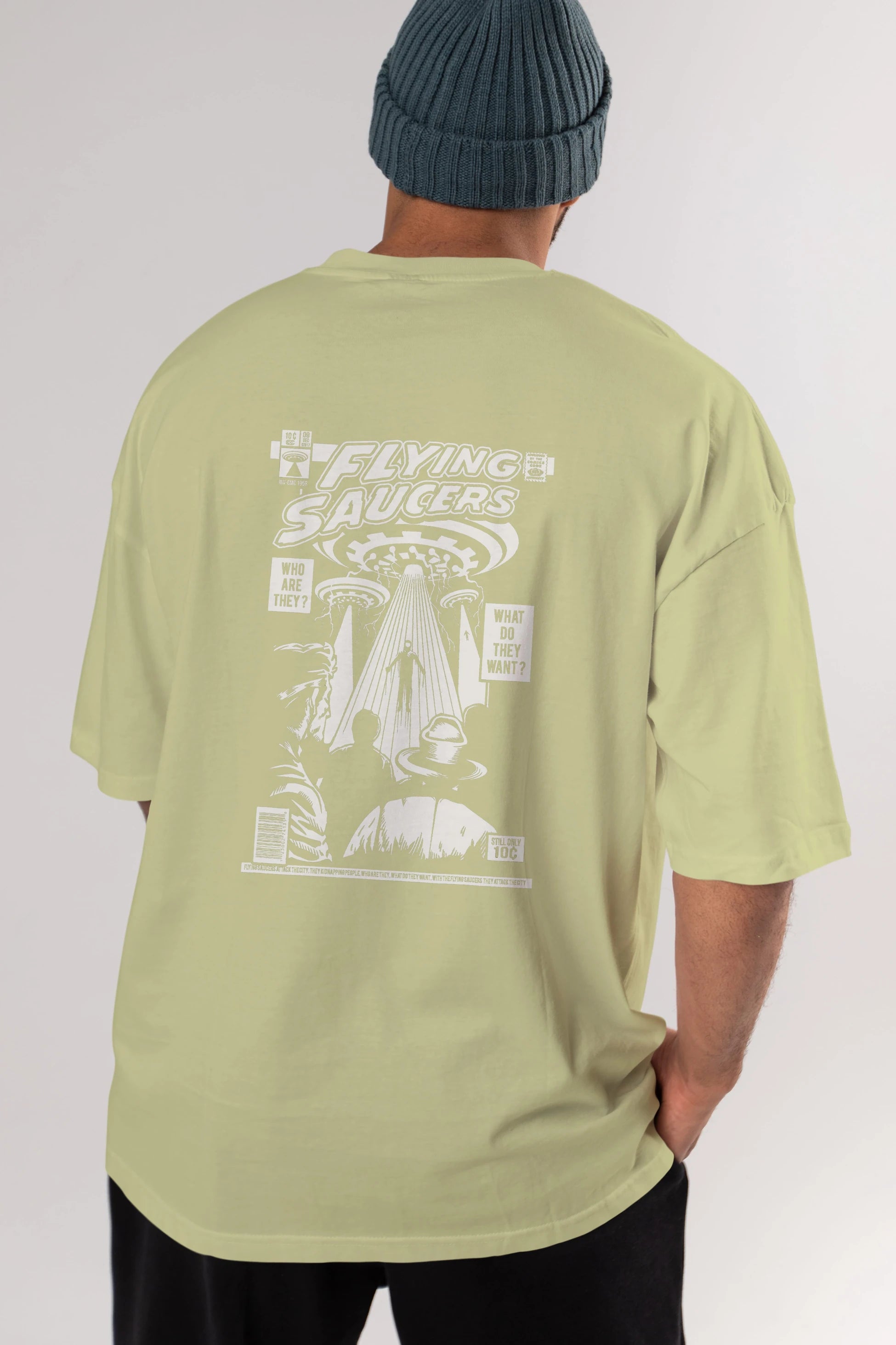UFO Arka Baskılı Oversize t-shirt Erkek Kadın Unisex %100 Pamuk