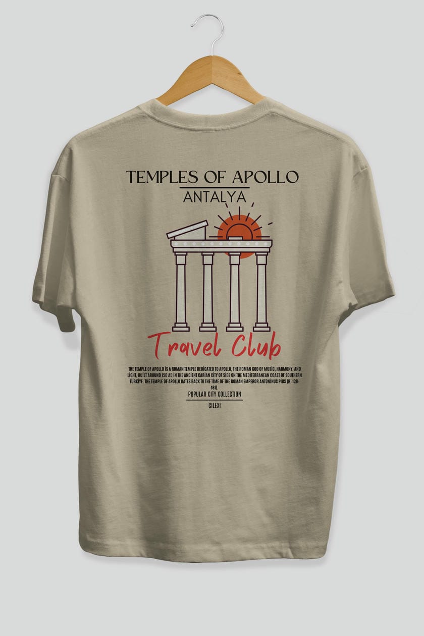 Temples Of Apollo Antalya Arka Baskılı Oversize t-shirt Erkek Kadın Pamuk Bisiklet Yaka tişort