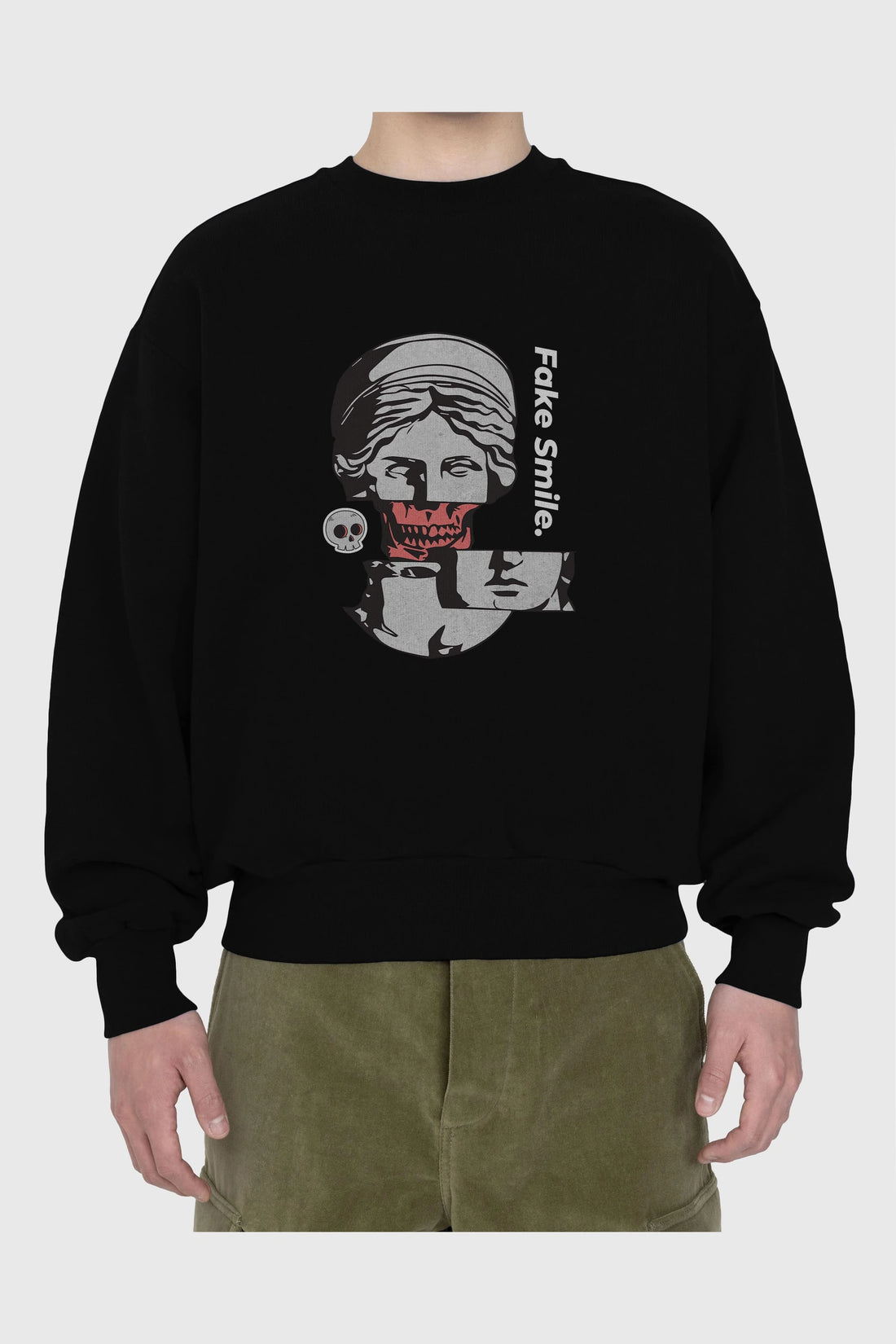 Fake Smile Yazılı Ön Baskılı Oversize Sweatshirt Erkek Kadın Unisex