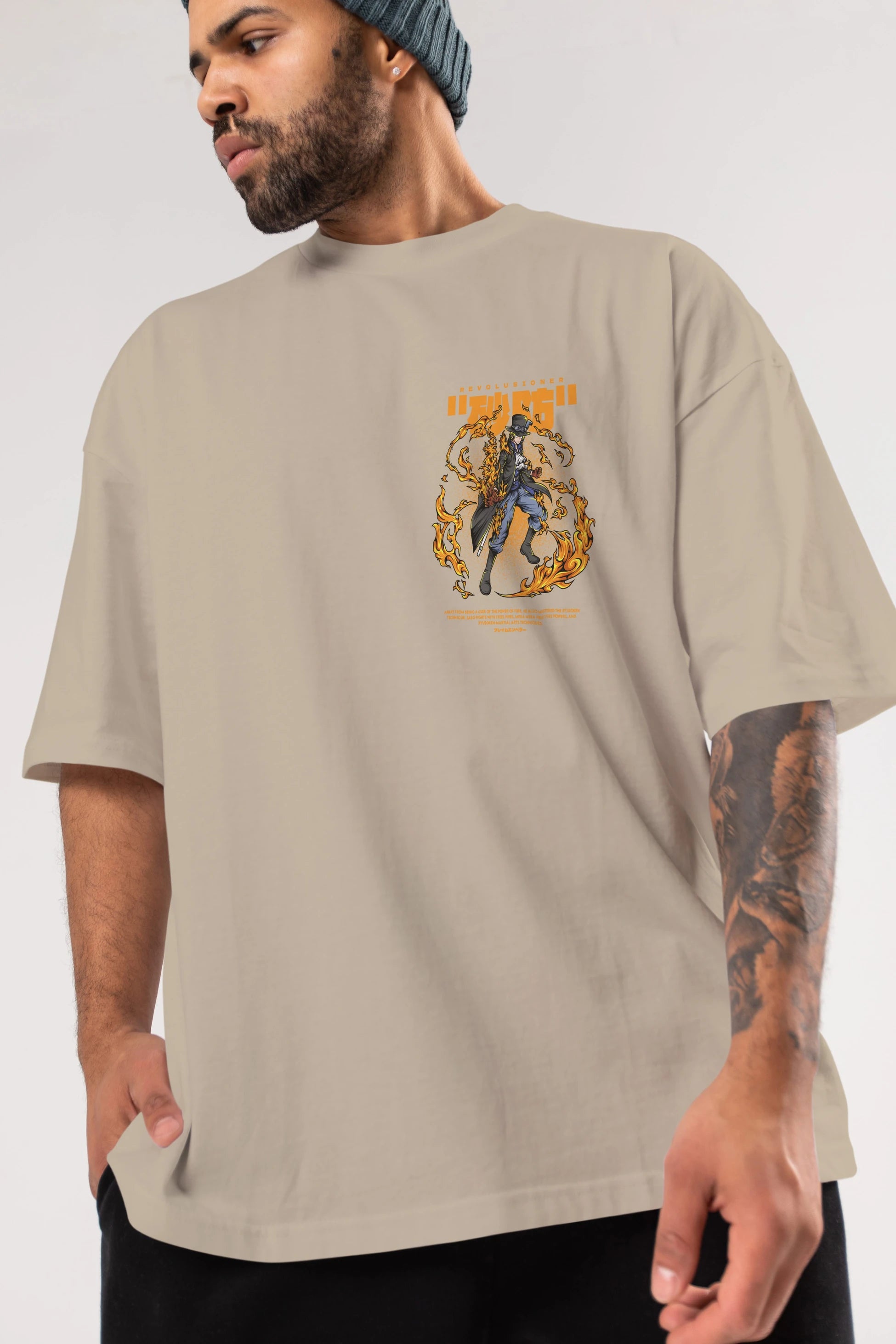 Revolusioner Sabo Ön Sol Baskılı Oversize t-shirt Erkek Kadın Unisex %100 Pamuk Bisiklet Yaka tişort