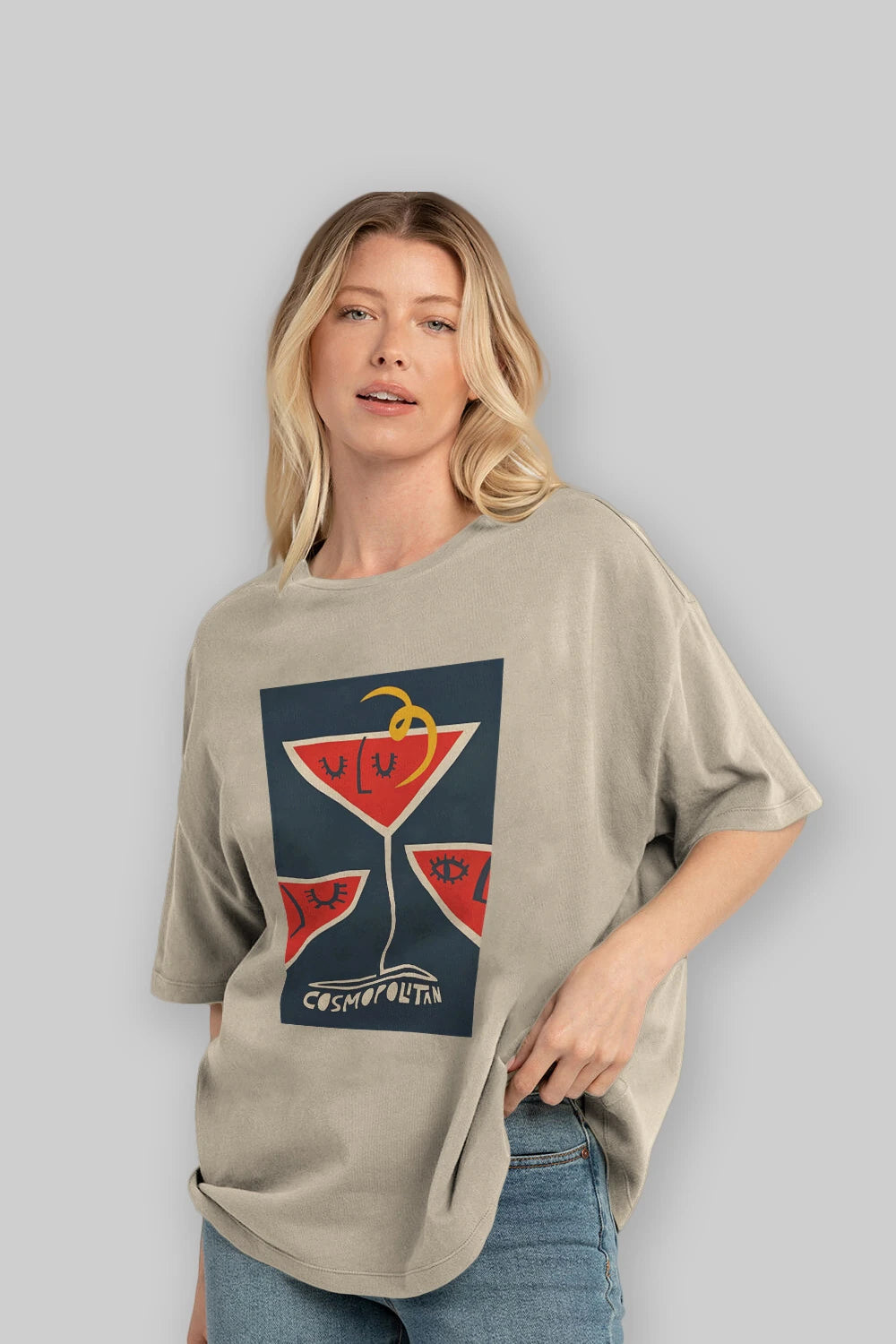 Cosmopolitan 4 Ön Baskılı Oversize t-shirt Erkek Kadın Unisex %100 Pamuk Bisiklet Yaka tişort