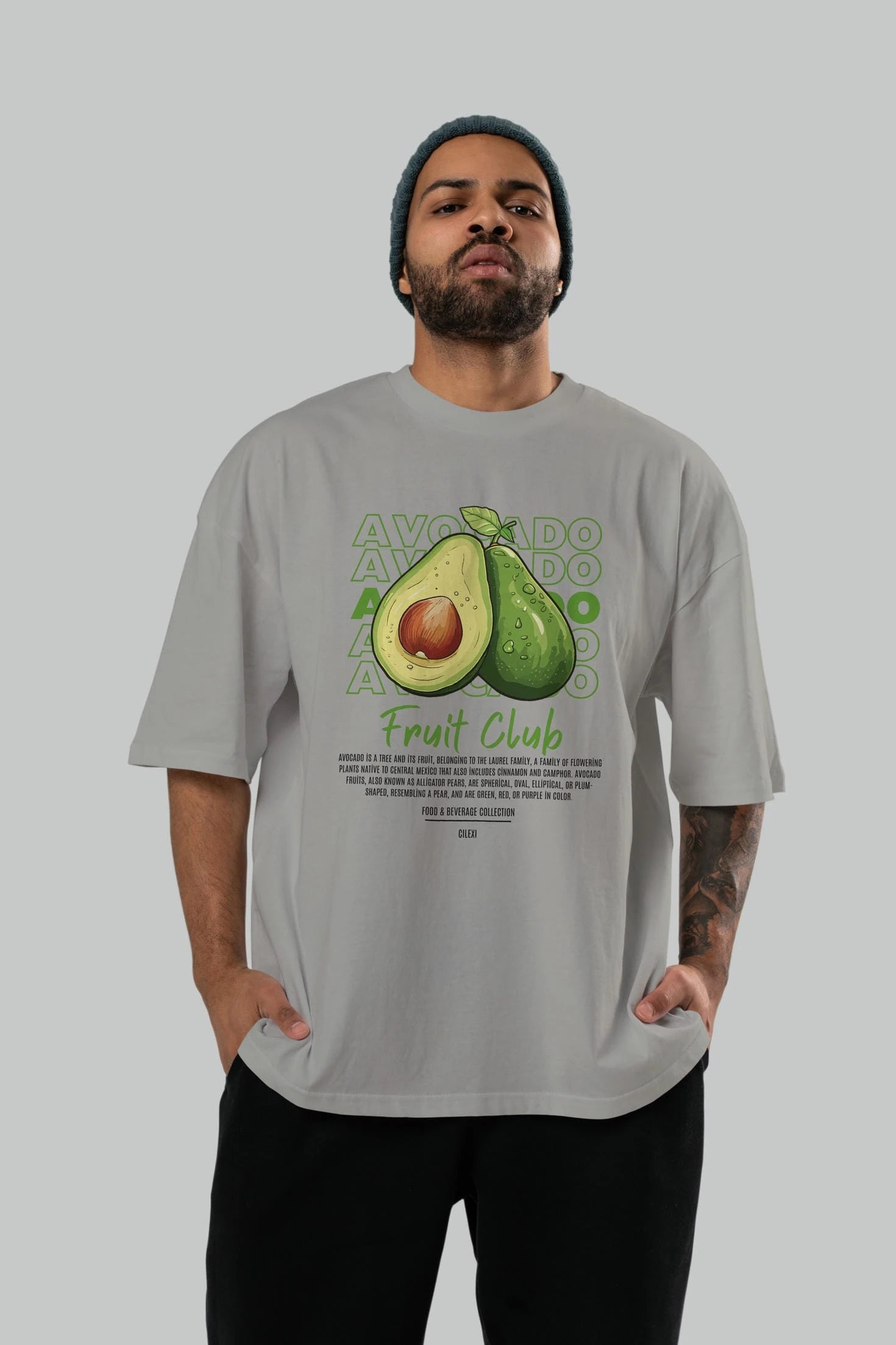 Avocado Ön Baskılı Oversize t-shirt Erkek Kadın Pamuk Bisiklet Yaka tişort