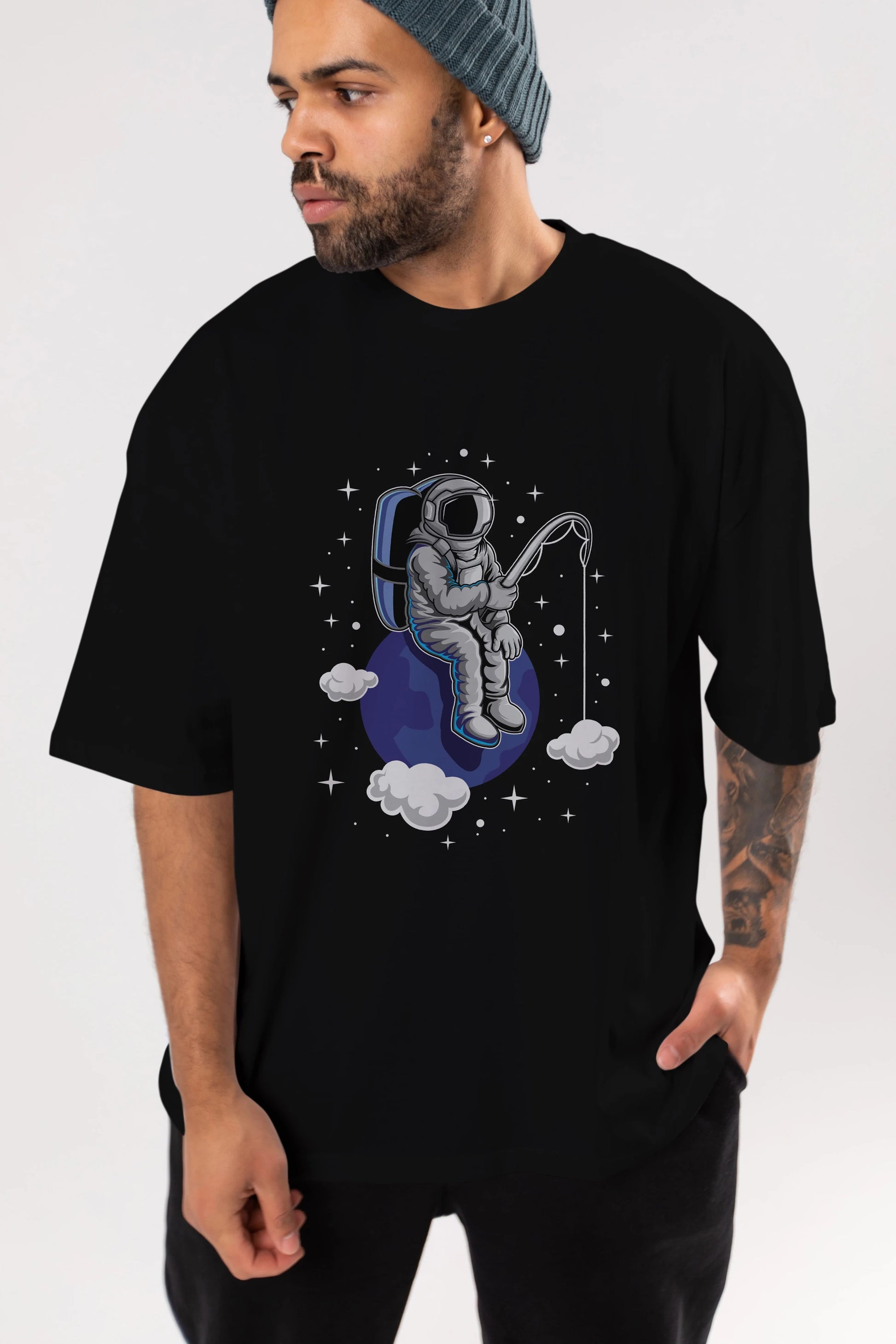 Astronaut Fishing (2) Ön Baskılı Oversize t-shirt Erkek Kadın Unisex