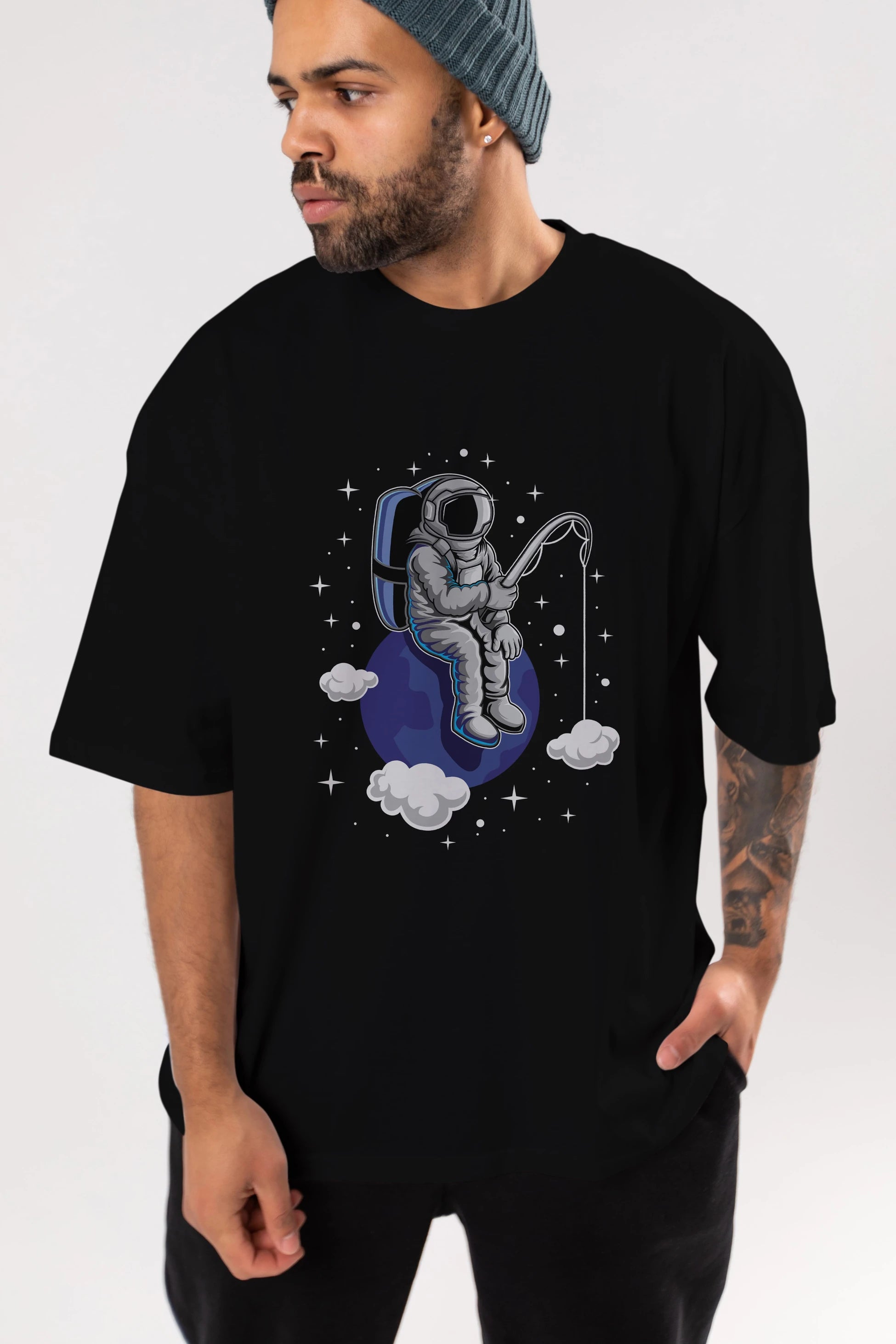 Astronaut Fishing (2) Ön Baskılı Oversize t-shirt Erkek Kadın Unisex