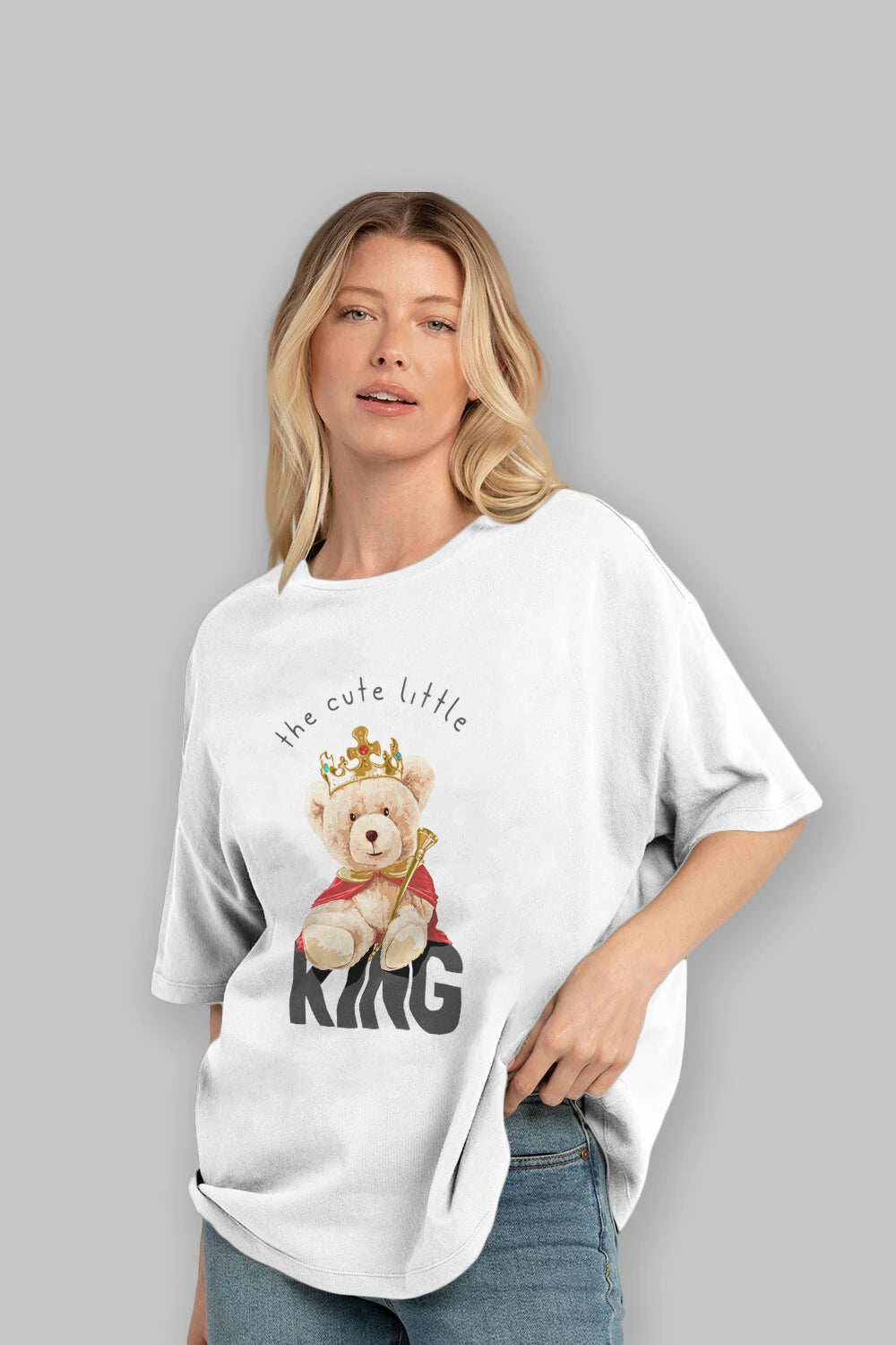 Teddy Bear King Ön Baskılı Oversize t-shirt Erkek Kadın Unisex %100 Pamuk