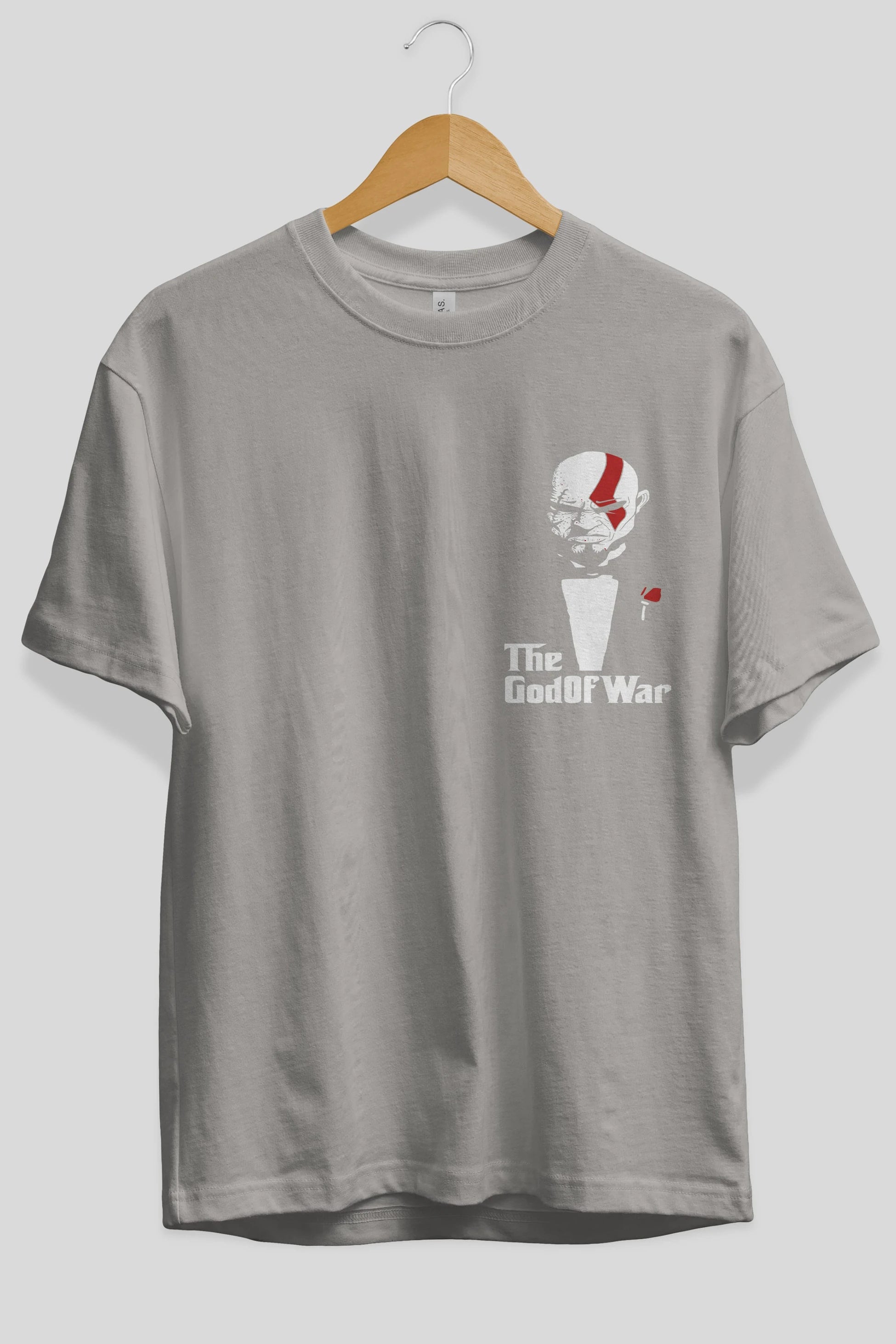 The God of War Ön Sol Baskılı Oversize t-shirt Erkek Kadın Unisex %100 Pamuk Bisiklet Yaka tişort