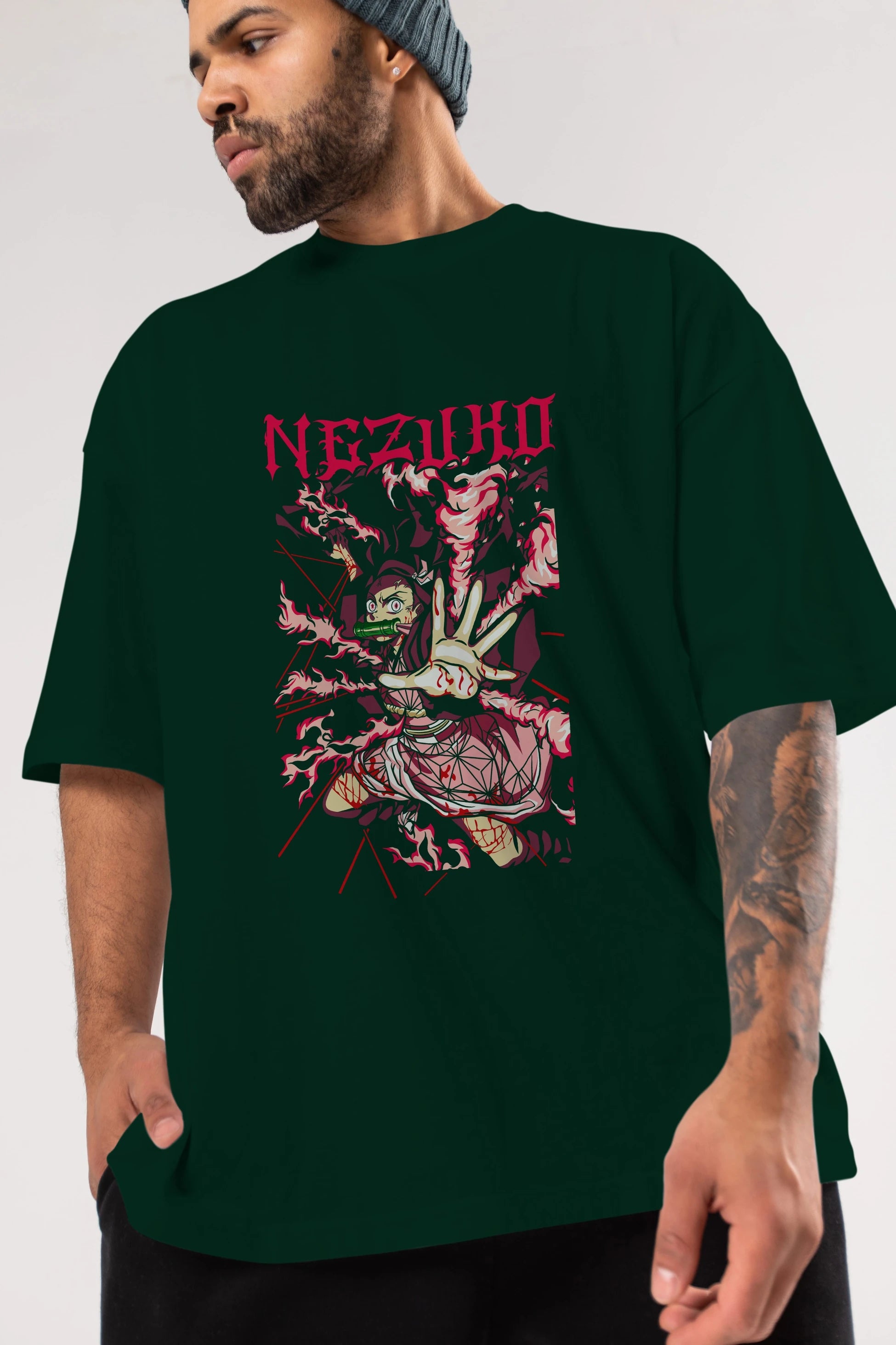 NEZUKO KAMADO Anime Ön Baskılı Oversize t-shirt %100 pamuk Erkek Kadın Unisex