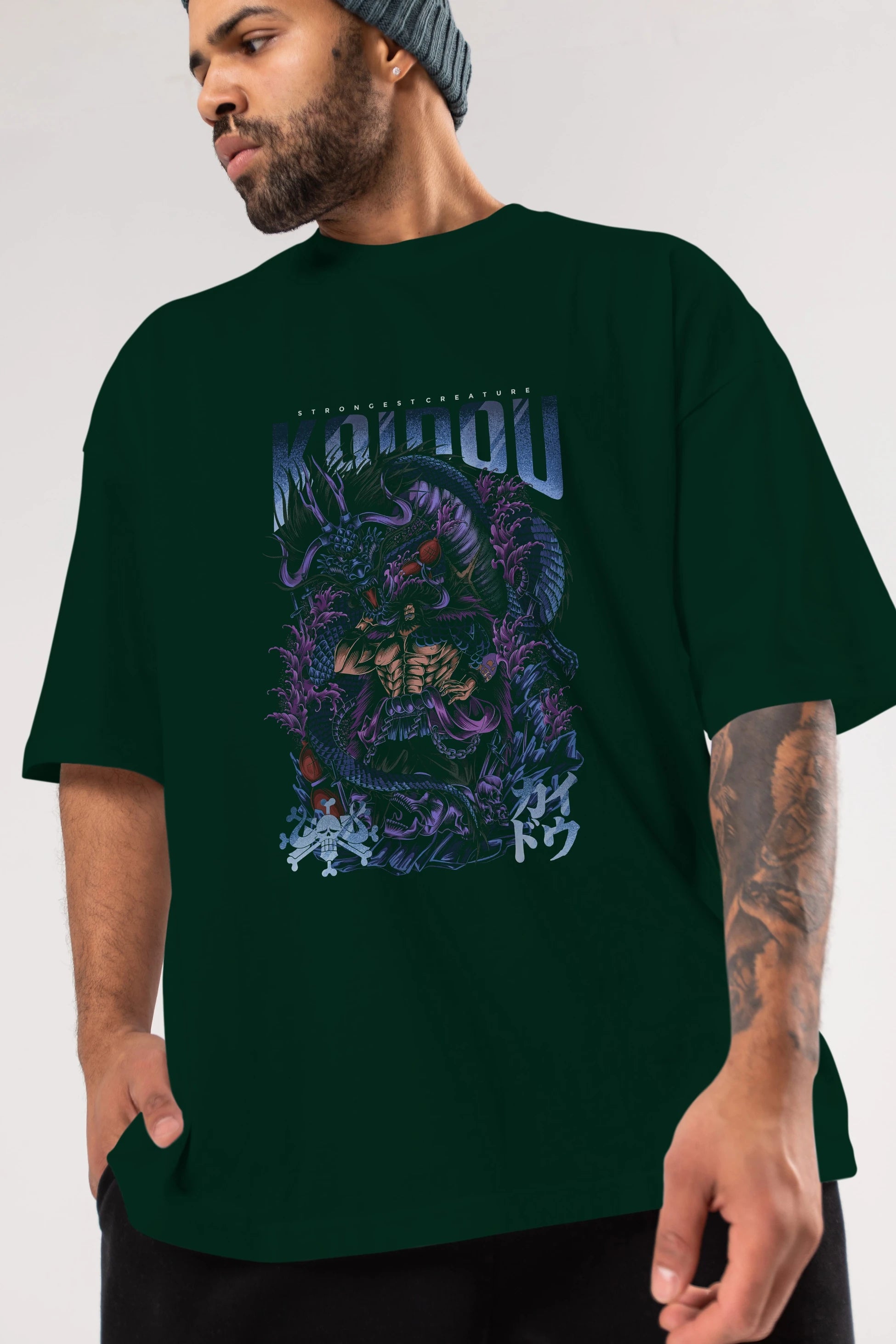 KAIDOU ONE PIECE Anime Ön Baskılı Oversize t-shirt %100 pamuk Erkek Kadın Unisex