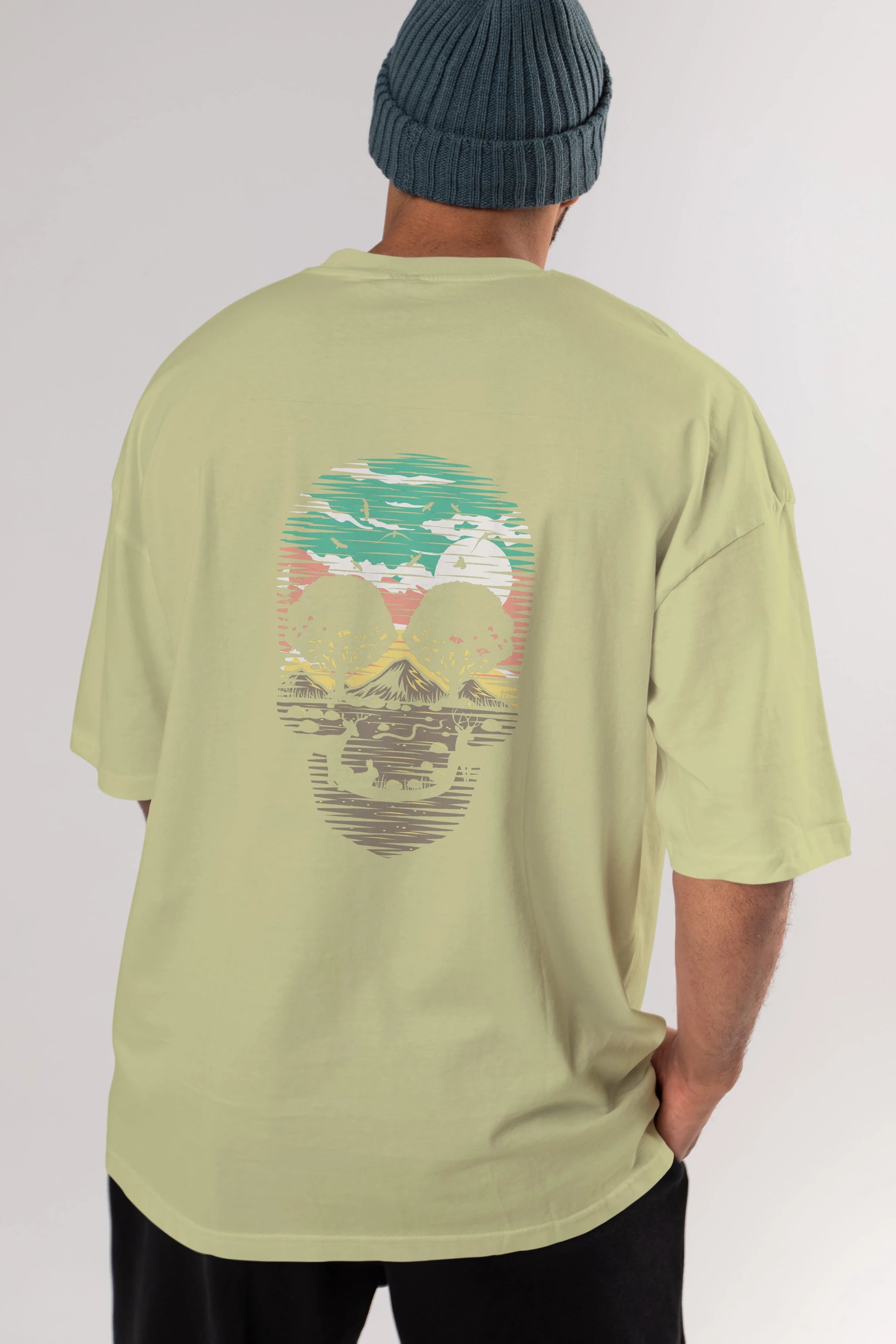 Skull Nature Arka Baskılı Oversize t-shirt %100 pamuk Erkek Kadın Unisex