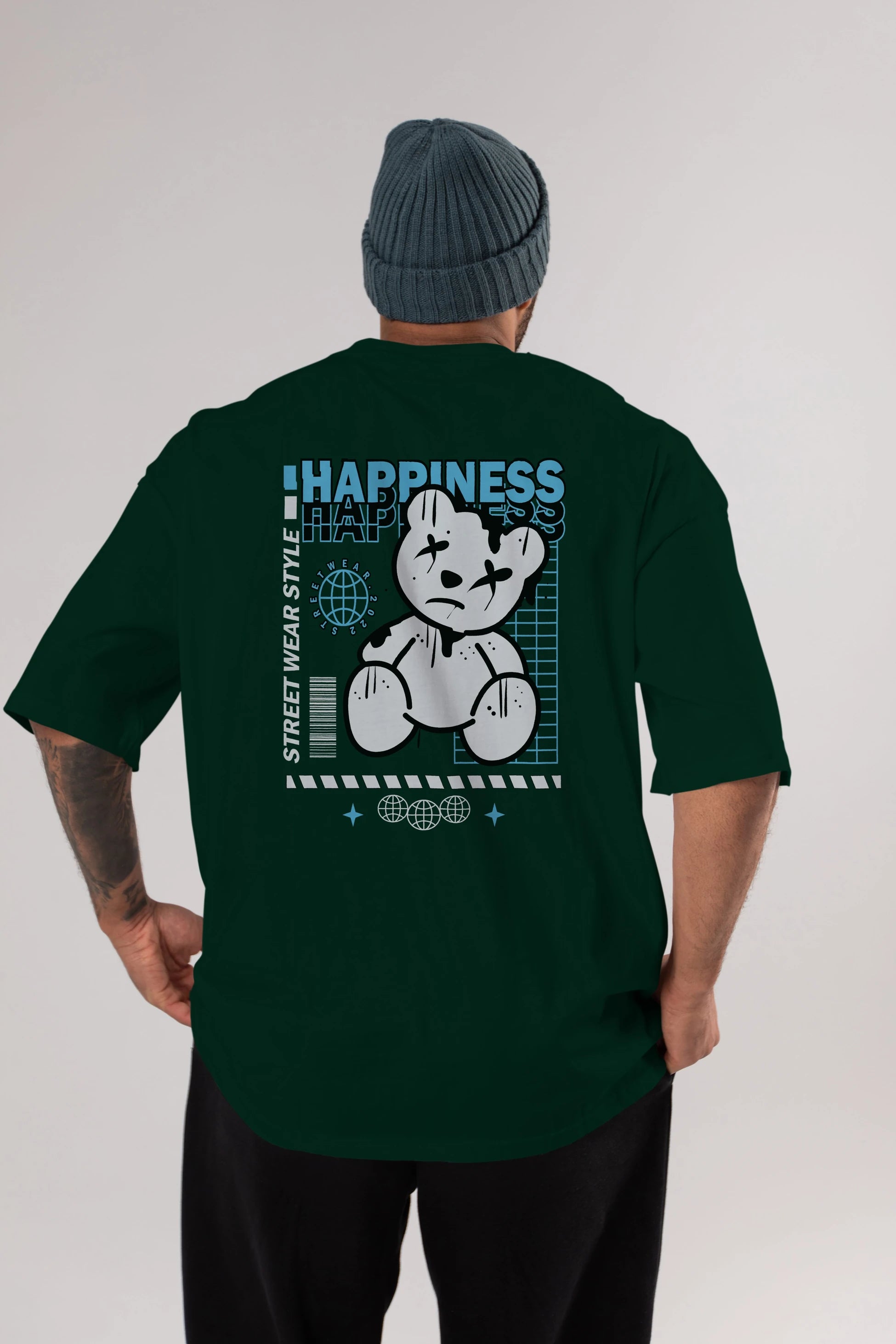 Happiness Bear 2 Arka Baskılı Oversize t-shirt Erkek Kadın Unisex