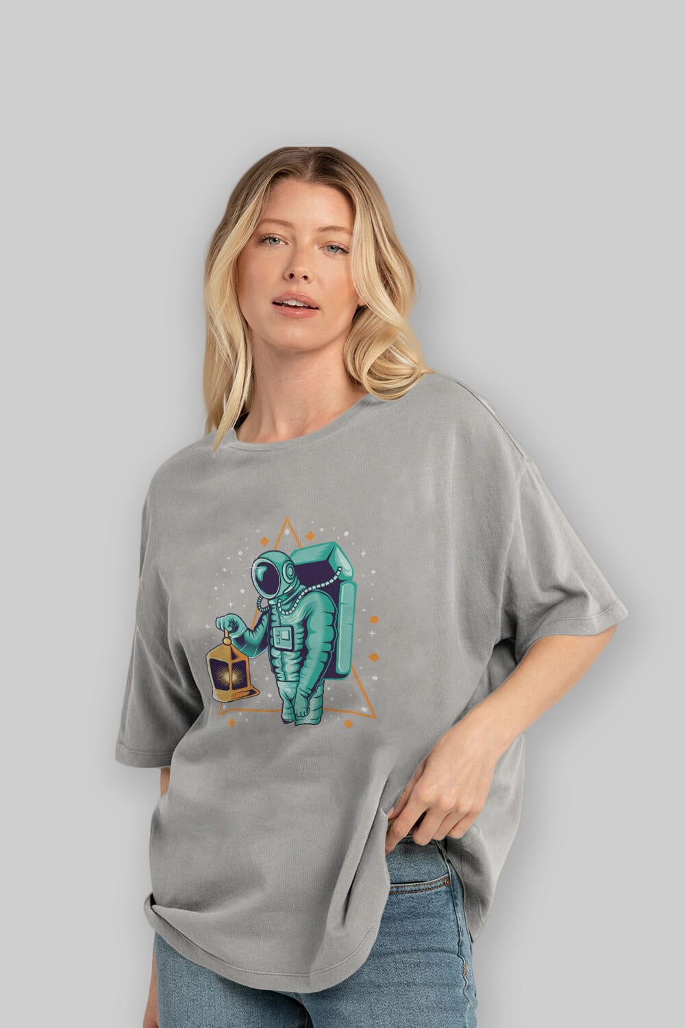 Astronaut Lantern Ön Baskılı Oversize t-shirt Erkek Kadın Unisex