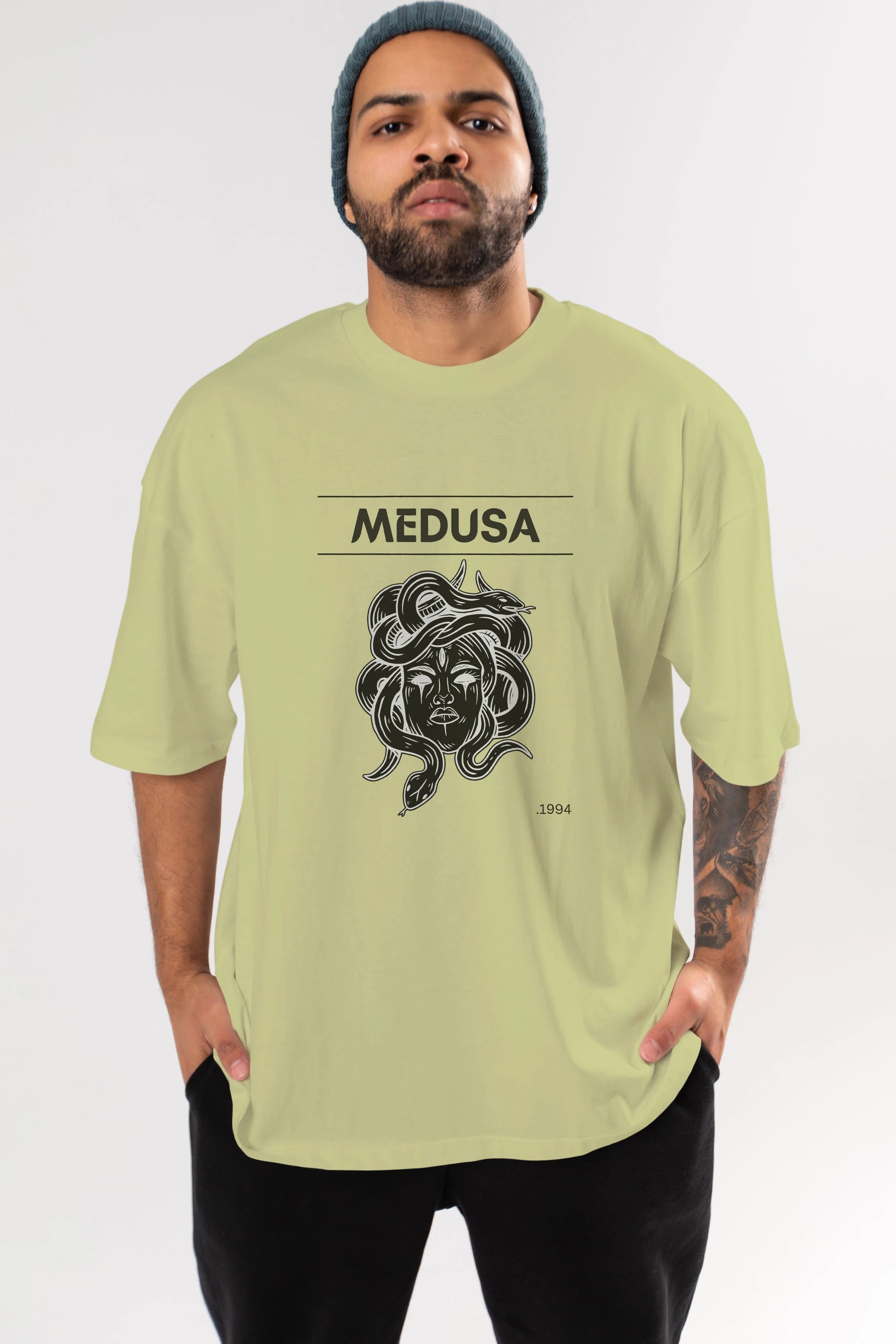 Medusa Ön Baskılı Oversize t-shirt Erkek Kadın Unisex