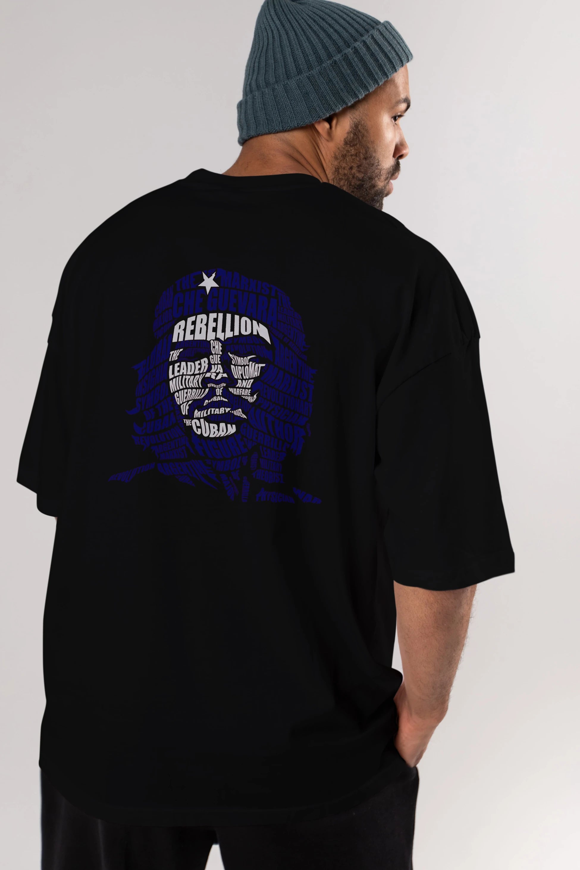Che Guevara Calligram Arka Baskılı Oversize t-shirt %100 pamuk Erkek Kadın Unisex