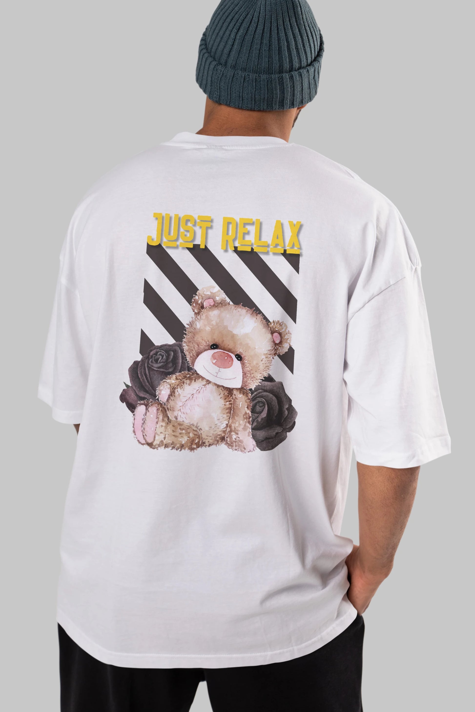 Just Relax Teddy Bear Arka Baskılı Oversize t-shirt Erkek Kadın Unisex