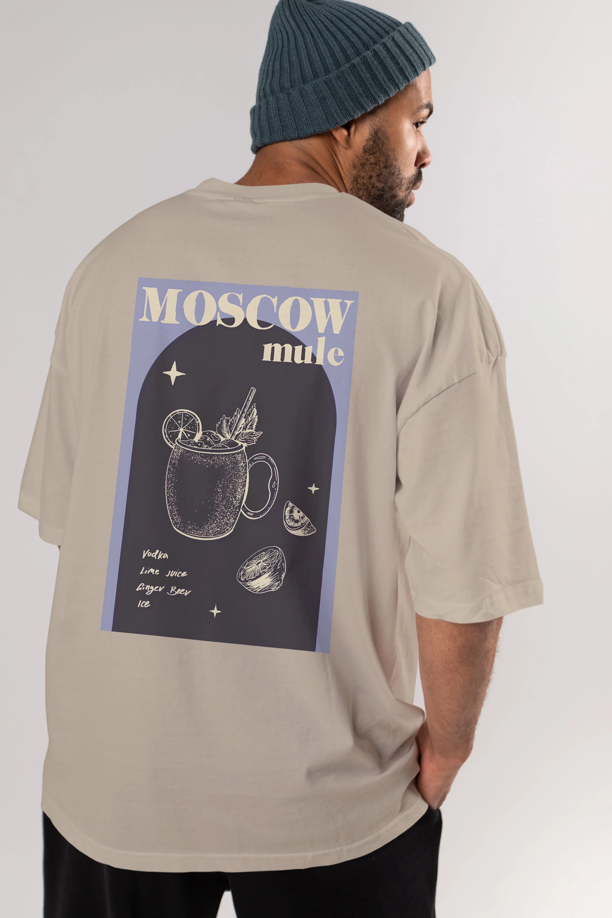 Moscow Mule Arka Baskılı Oversize t-shirt Erkek Kadın Unisex %100 Pamuk Bisiklet Yaka tişort