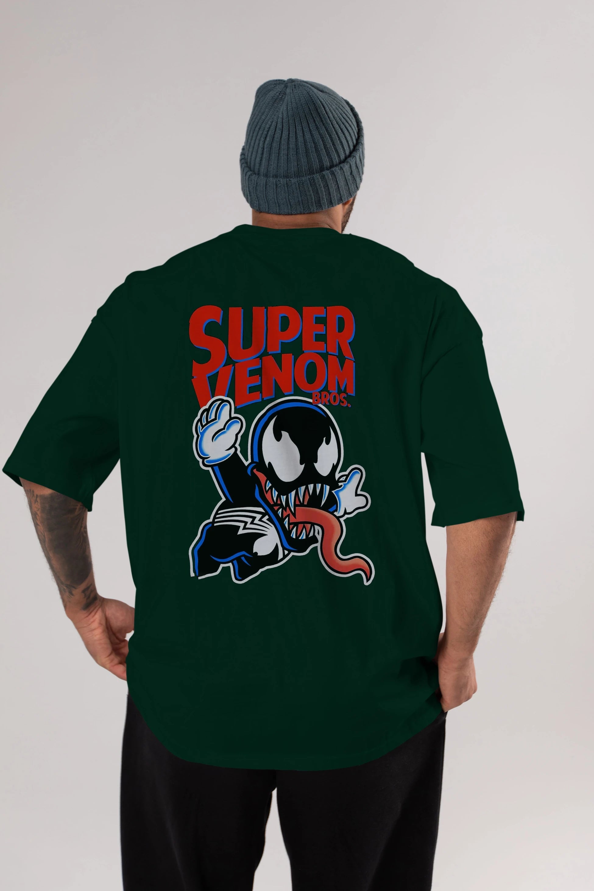 Super Venom Arka Baskılı Oversize t-shirt Erkek Kadın Unisex %100 Pamuk Bisiklet Yaka tişort