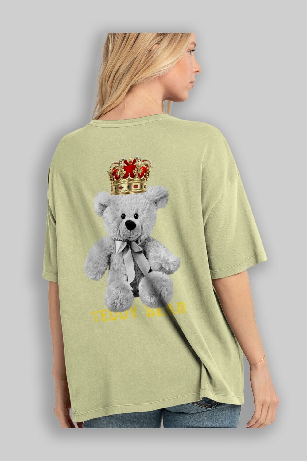 Teddy Bear Arka Baskılı Oversize t-shirt Erkek Kadın Unisex %100 Pamuk