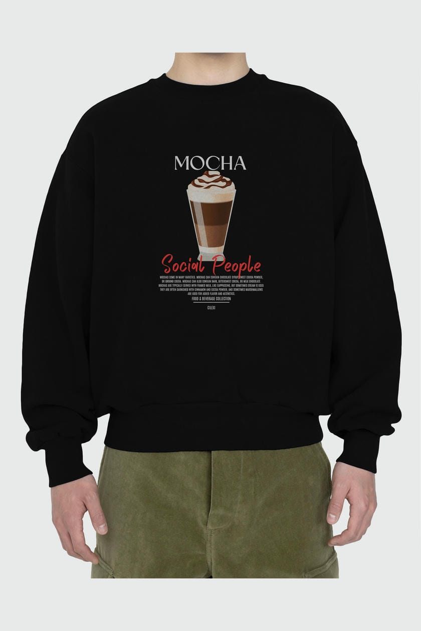 Mocha ön Baskılı Oversize Sweatshirt Erkek Kadın Unisex