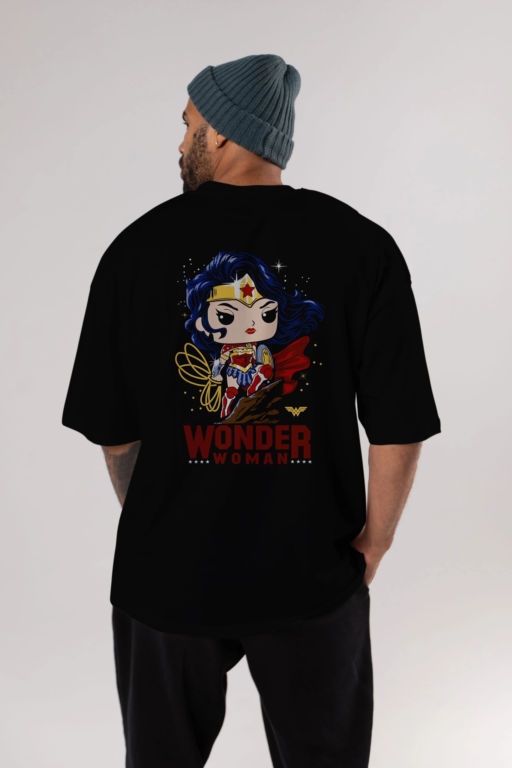 Wonder Woman (2) Arka Baskılı Oversize t-shirt Erkek Kadın Unisex %100 Pamuk Bisiklet Yaka tişort