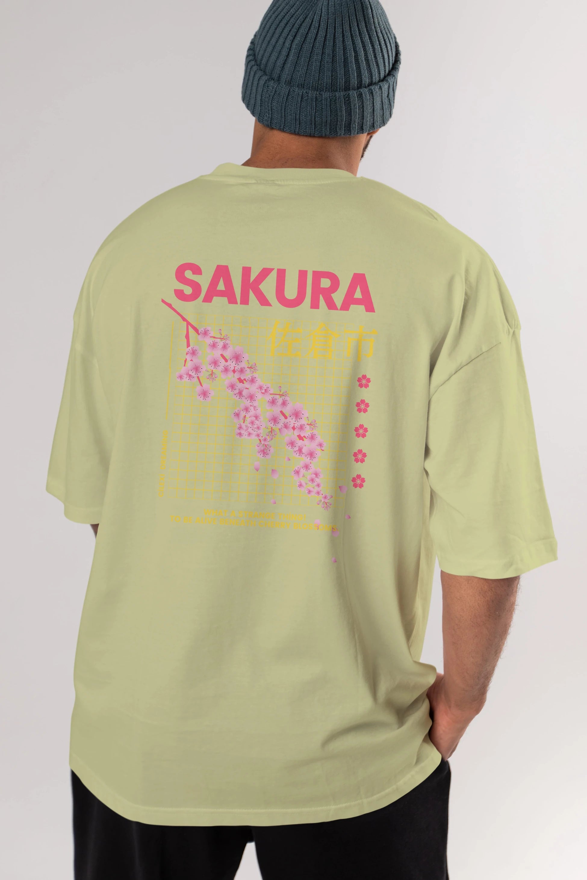 Sakura Streetwear Arka Baskılı Oversize t-shirt Erkek Kadın Unisex