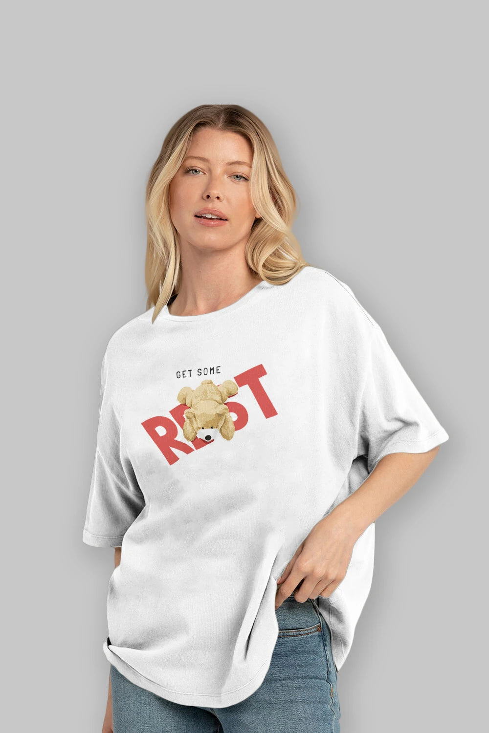 Teddy Bear Rest Ön Baskılı Oversize t-shirt Erkek Kadın Unisex %100 Pamuk