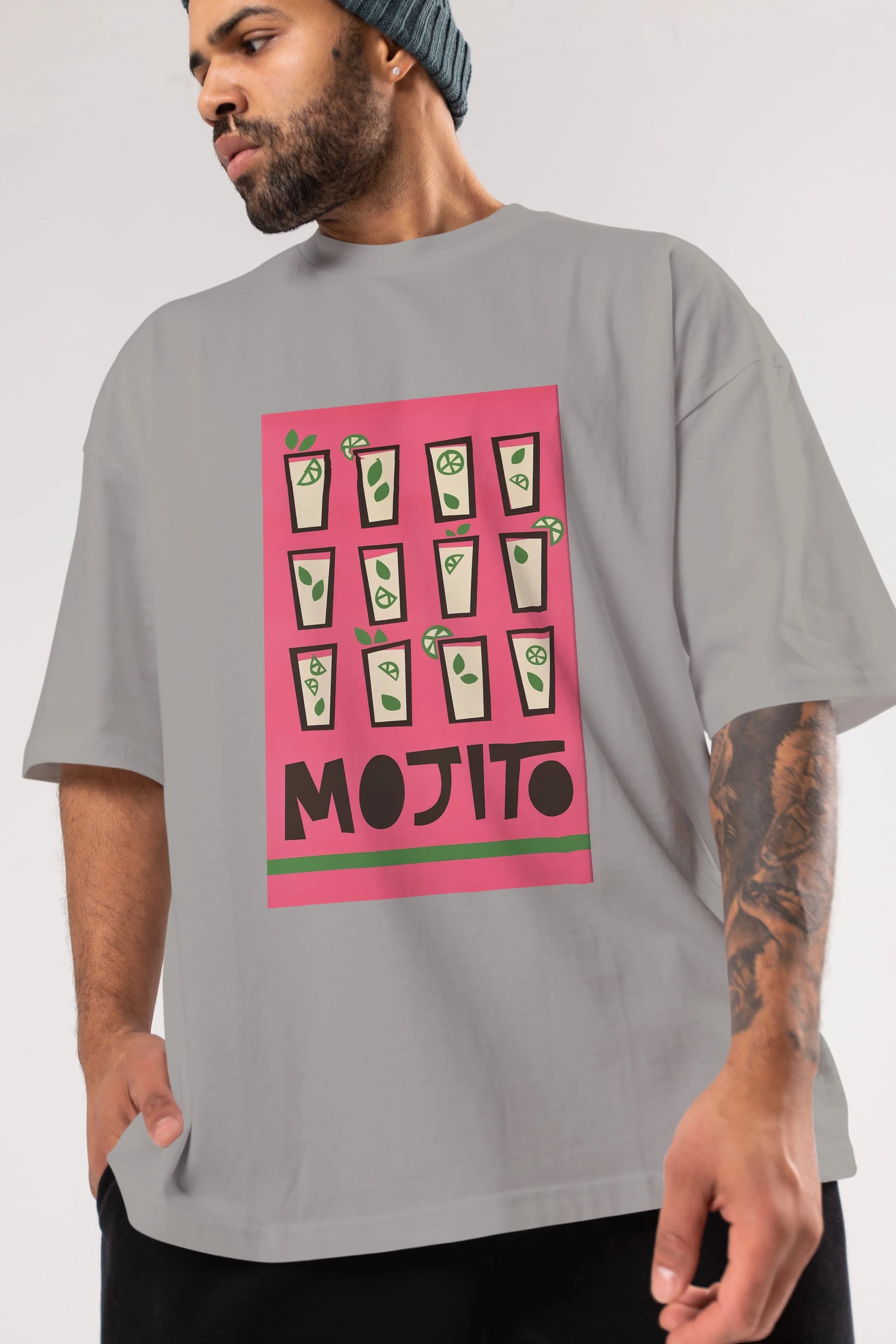 Mojito Ön Baskılı Oversize t-shirt Erkek Kadın Unisex %100 Pamuk Bisiklet Yaka tişort