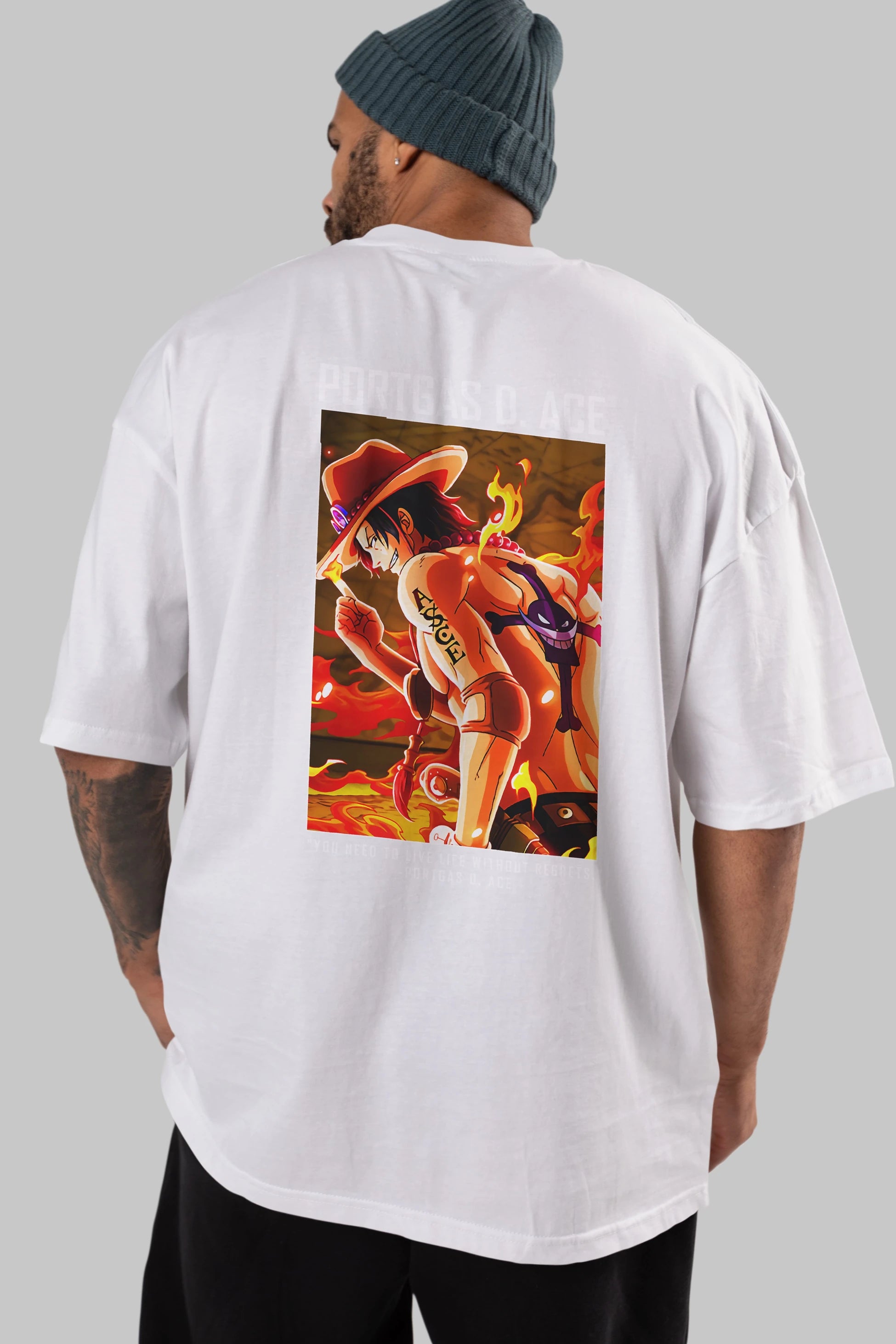 Portgas D. Ace Anime Arka Baskılı Oversize t-shirt Erkek Kadın Unisex %100 pamuk tişort