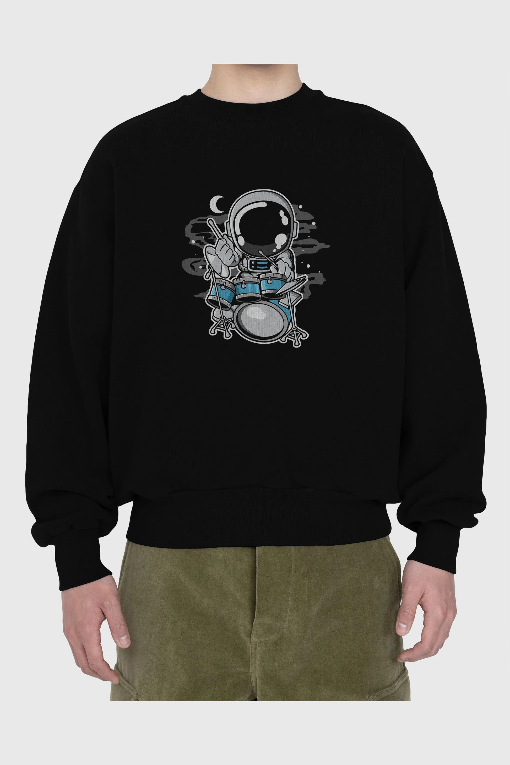 Astronaut Drummer Ön Baskılı Oversize Sweatshirt Erkek Kadın Unisex