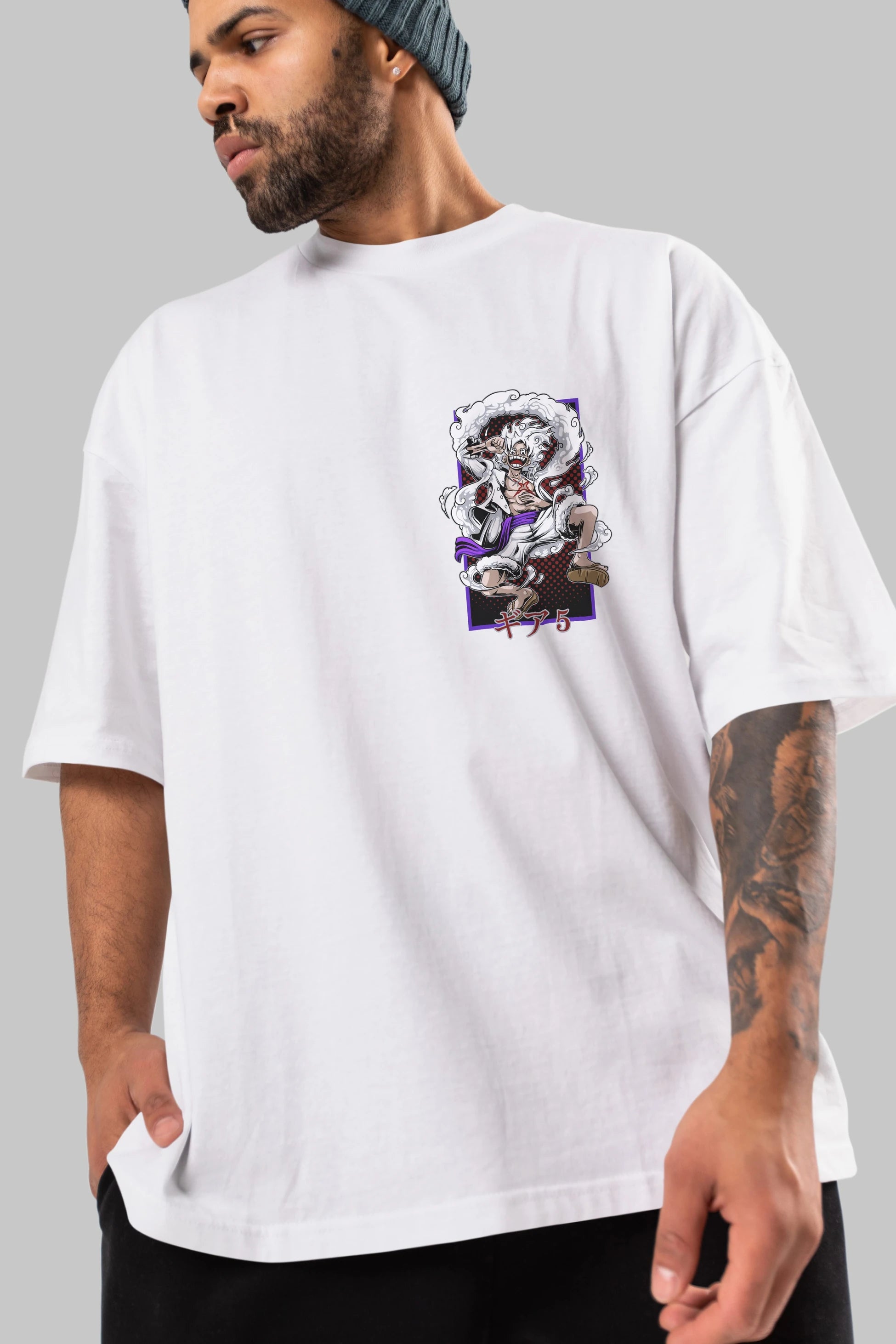 LUFFY GEAR 5 RECUADRO Ön Sol Baskılı Oversize t-shirt Erkek Kadın Unisex %100 Pamuk Bisiklet Yaka tişort
