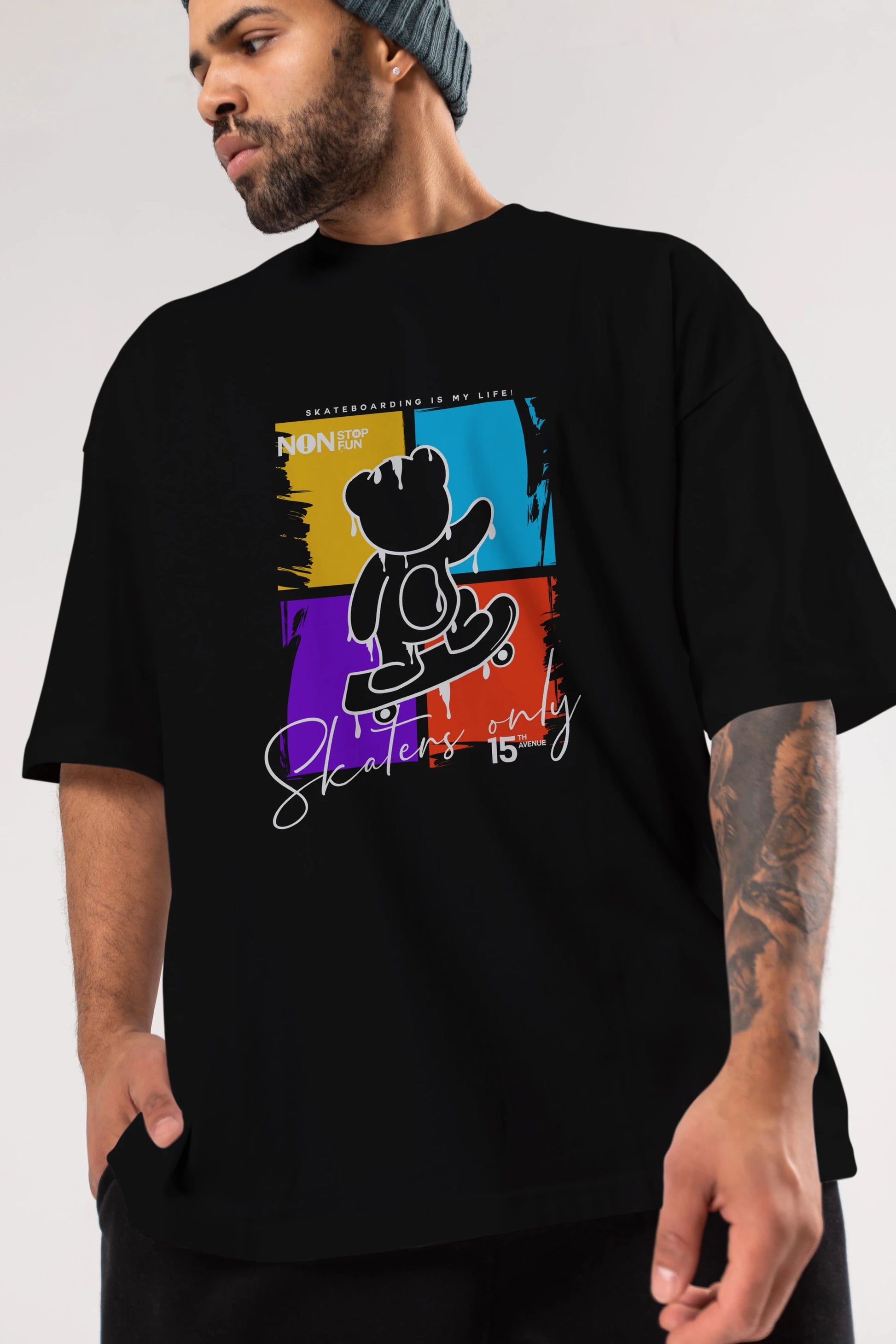 Skaters Only Bear Ön Baskılı Oversize t-shirt Erkek Kadın Unisex