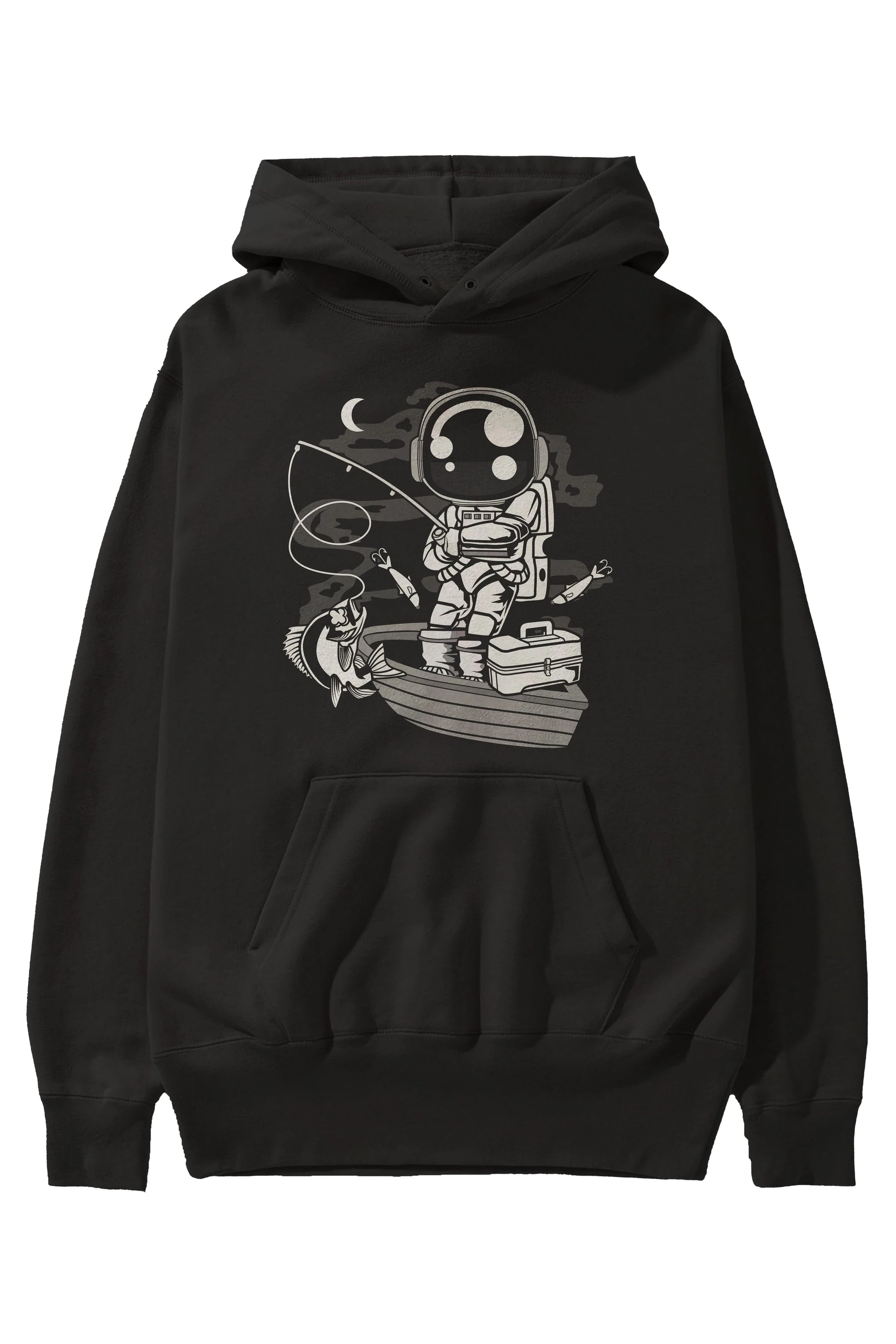 Astronaut Fisherman Ön Baskılı Hoodie Oversize Kapüşonlu Sweatshirt Erkek Kadın Unisex