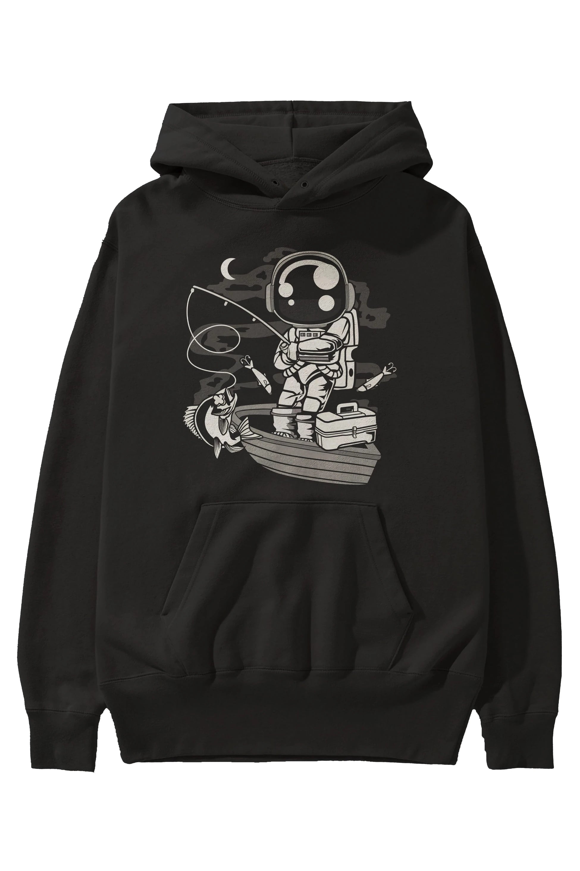 Astronaut Fisherman Ön Baskılı Hoodie Oversize Kapüşonlu Sweatshirt Erkek Kadın Unisex