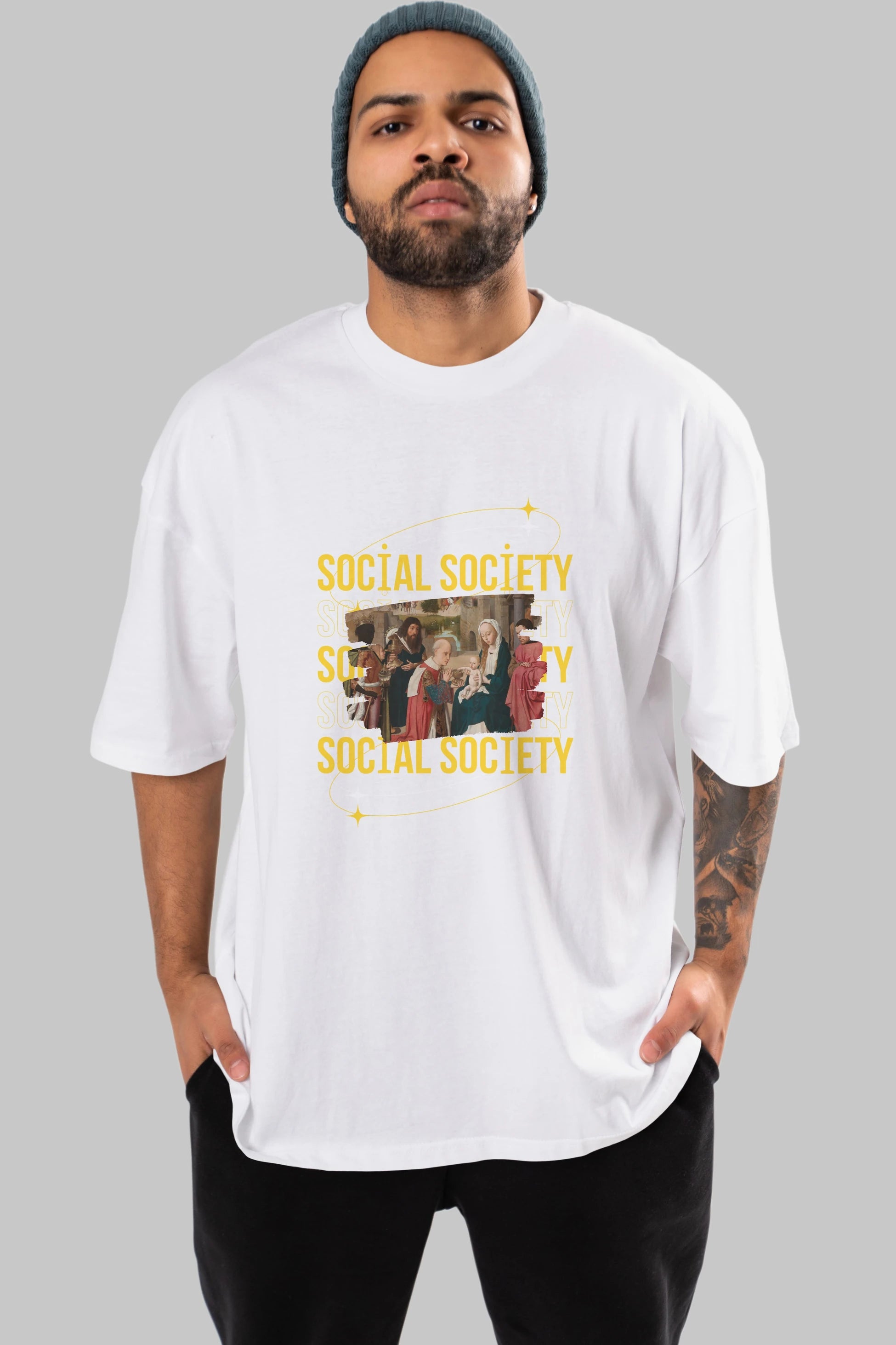Social Society Yazılı Ön Baskılı Oversize t-shirt Erkek Kadın Unisex