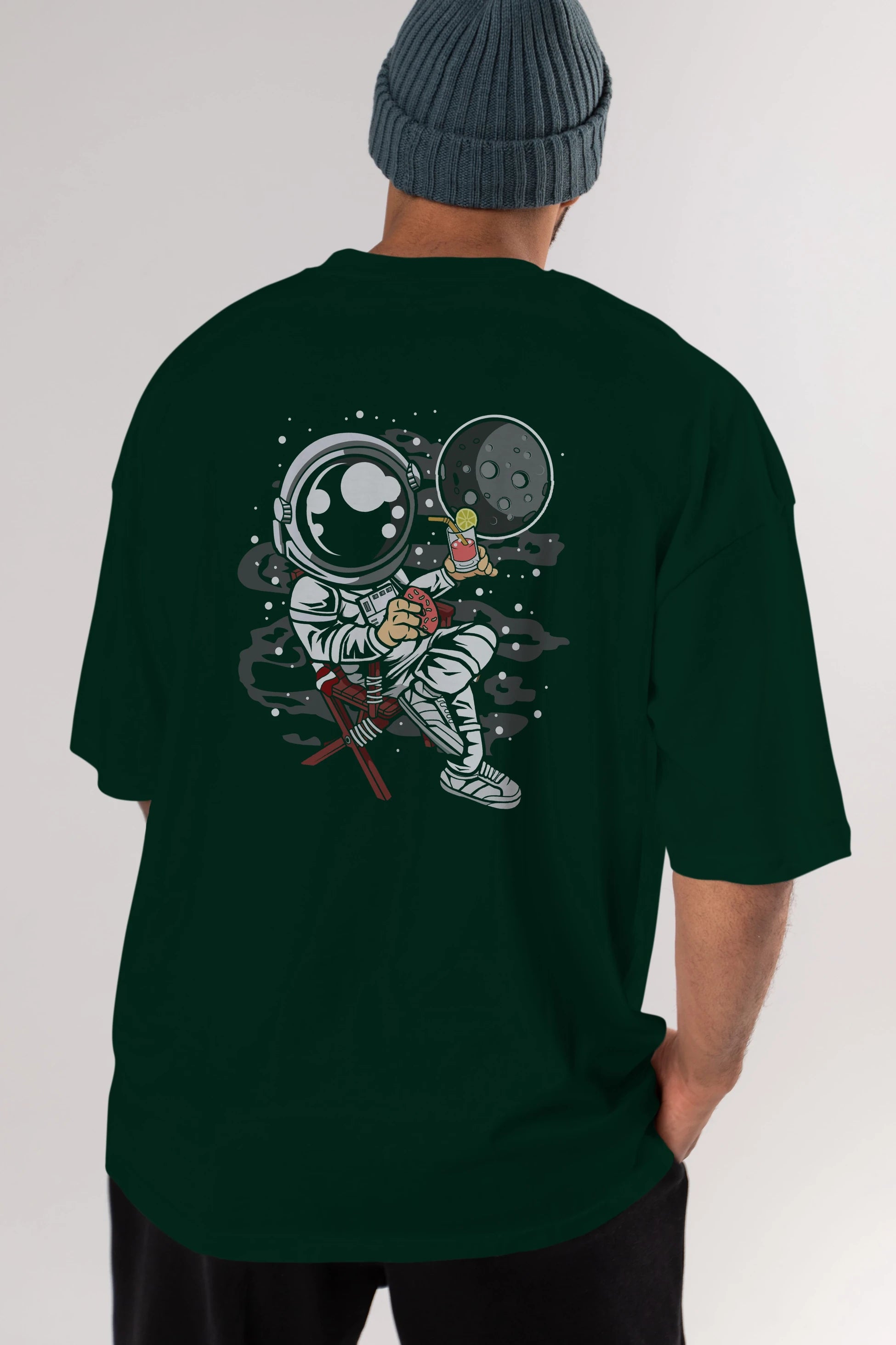 Holiday Astronaut Arka Baskılı Oversize t-shirt Erkek Kadın Unisex