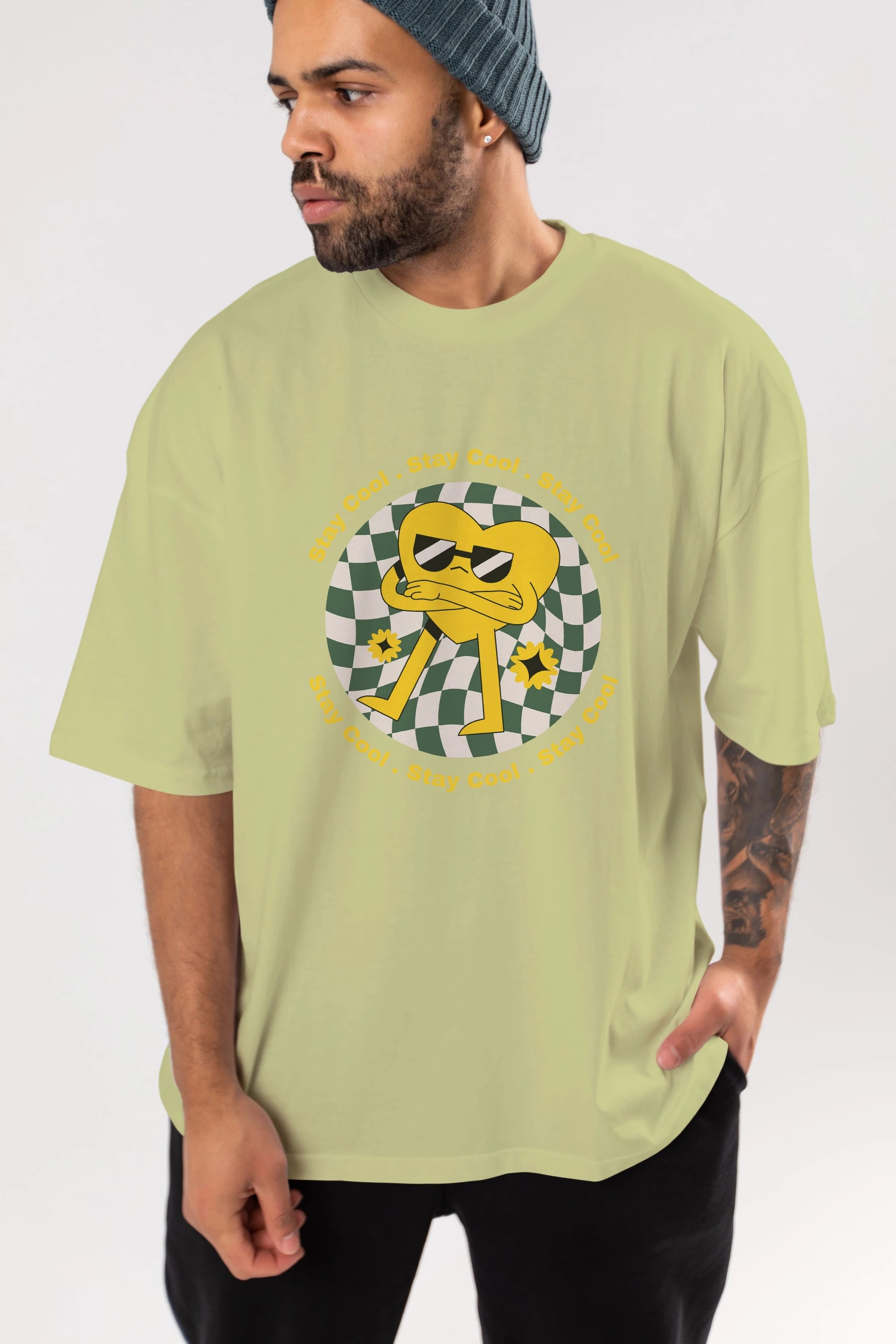 Stay Cool Yazılı Ön Baskılı Oversize t-shirt Erkek Kadın Unisex