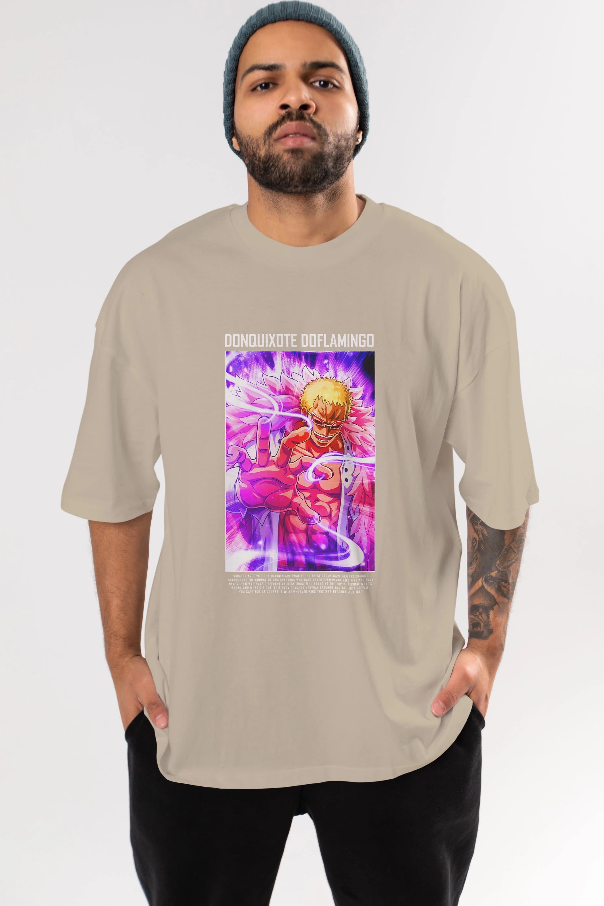 Doflamingo Anime Ön Baskılı Oversize t-shirt Erkek Kadın Unisex