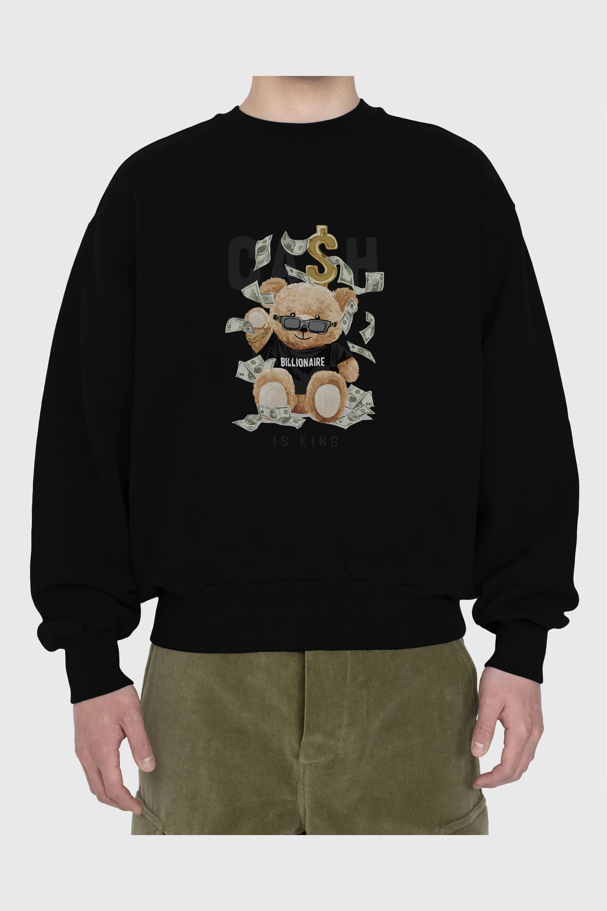 Teddy Bear Billionaire Ön Baskılı Oversize Sweatshirt Erkek Kadın Unisex