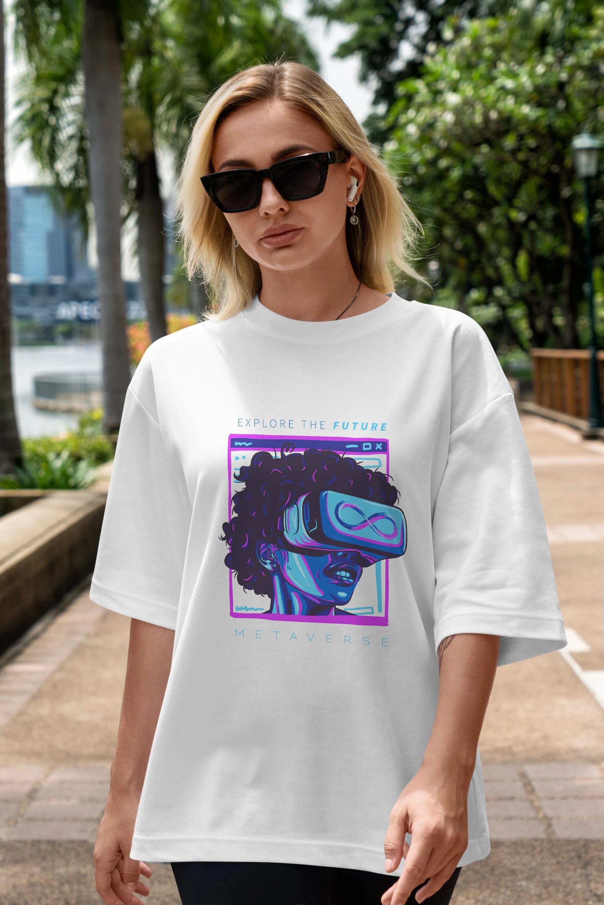 Metaverse Ön Baskılı Oversize t-shirt Erkek Kadın Unisex