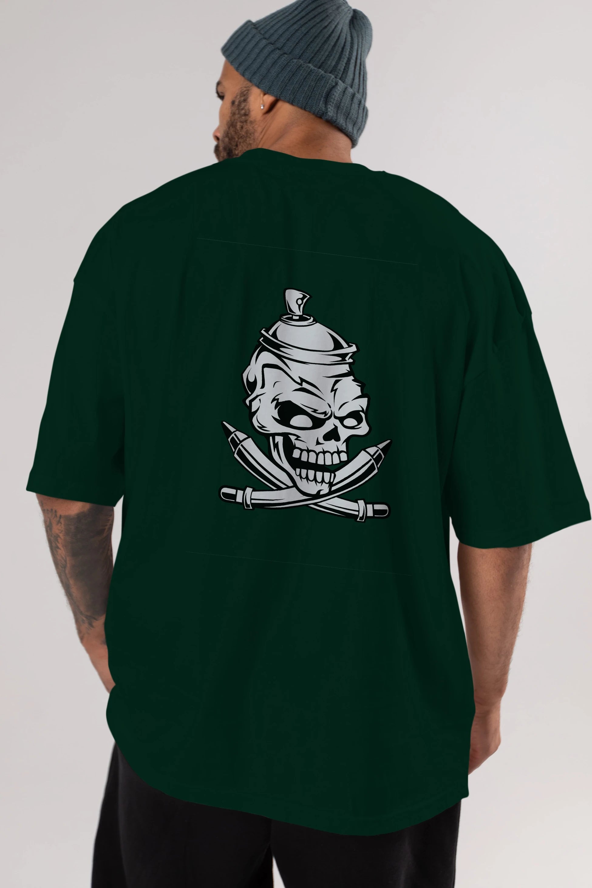 Skull Grafity Arka Baskılı Oversize t-shirt Erkek Kadın Unisex %100 Pamuk tişort
