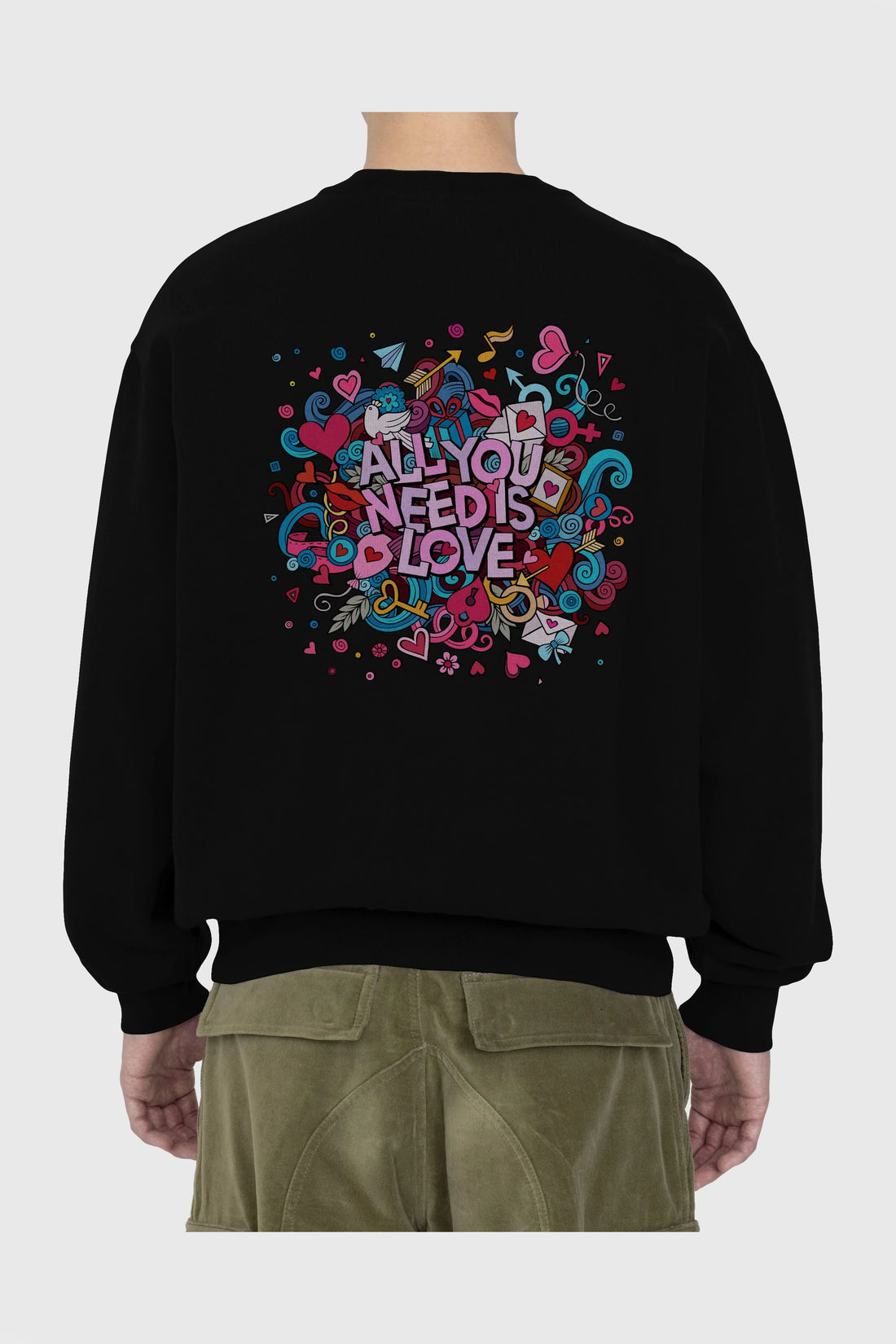 Cute Fun Colorful Heart Art Love Arka Baskılı Oversize Sweatshirt Erkek Kadın Unisex