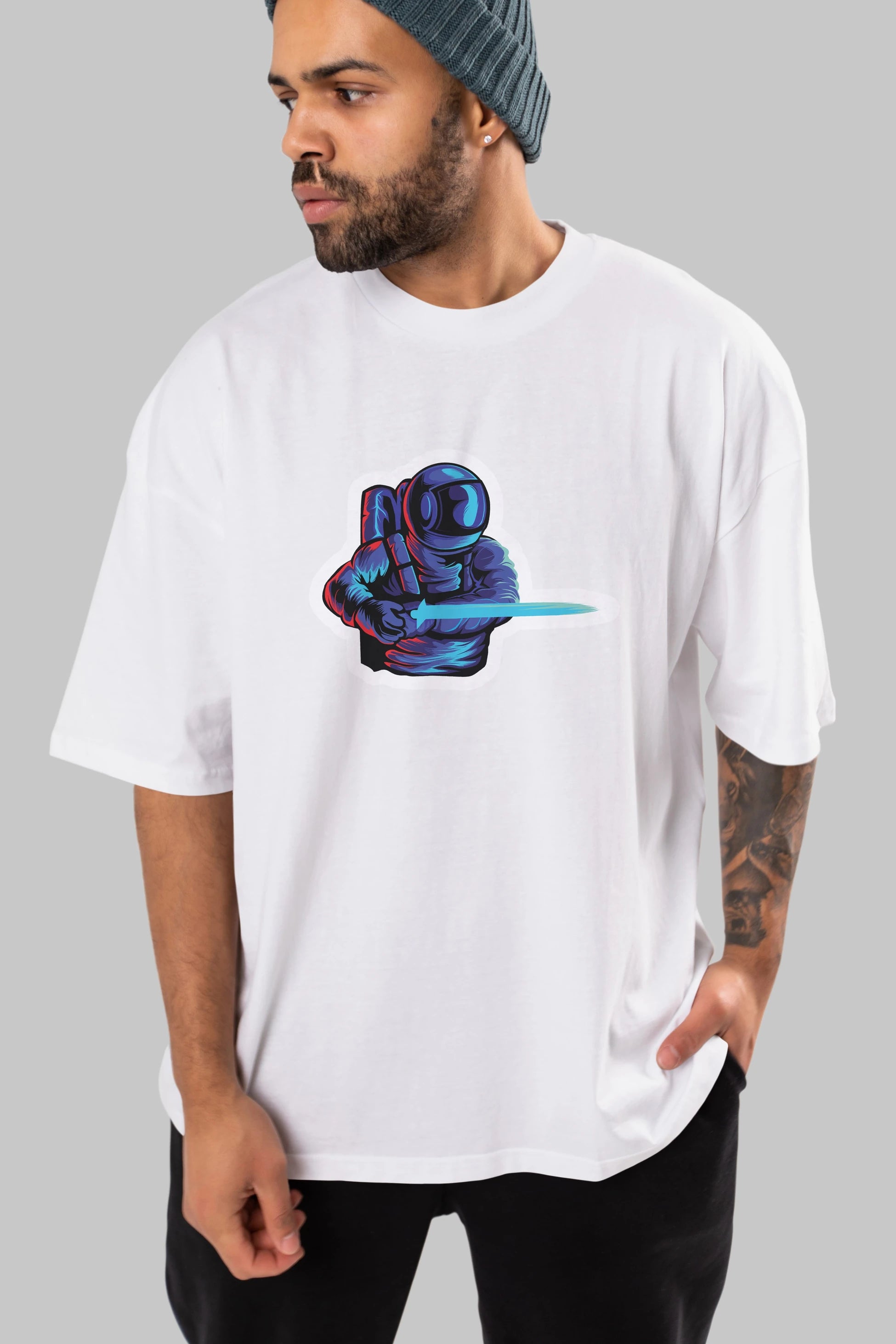 Astro Knight Sticker Ön Baskılı Oversize t-shirt Erkek Kadın Unisex