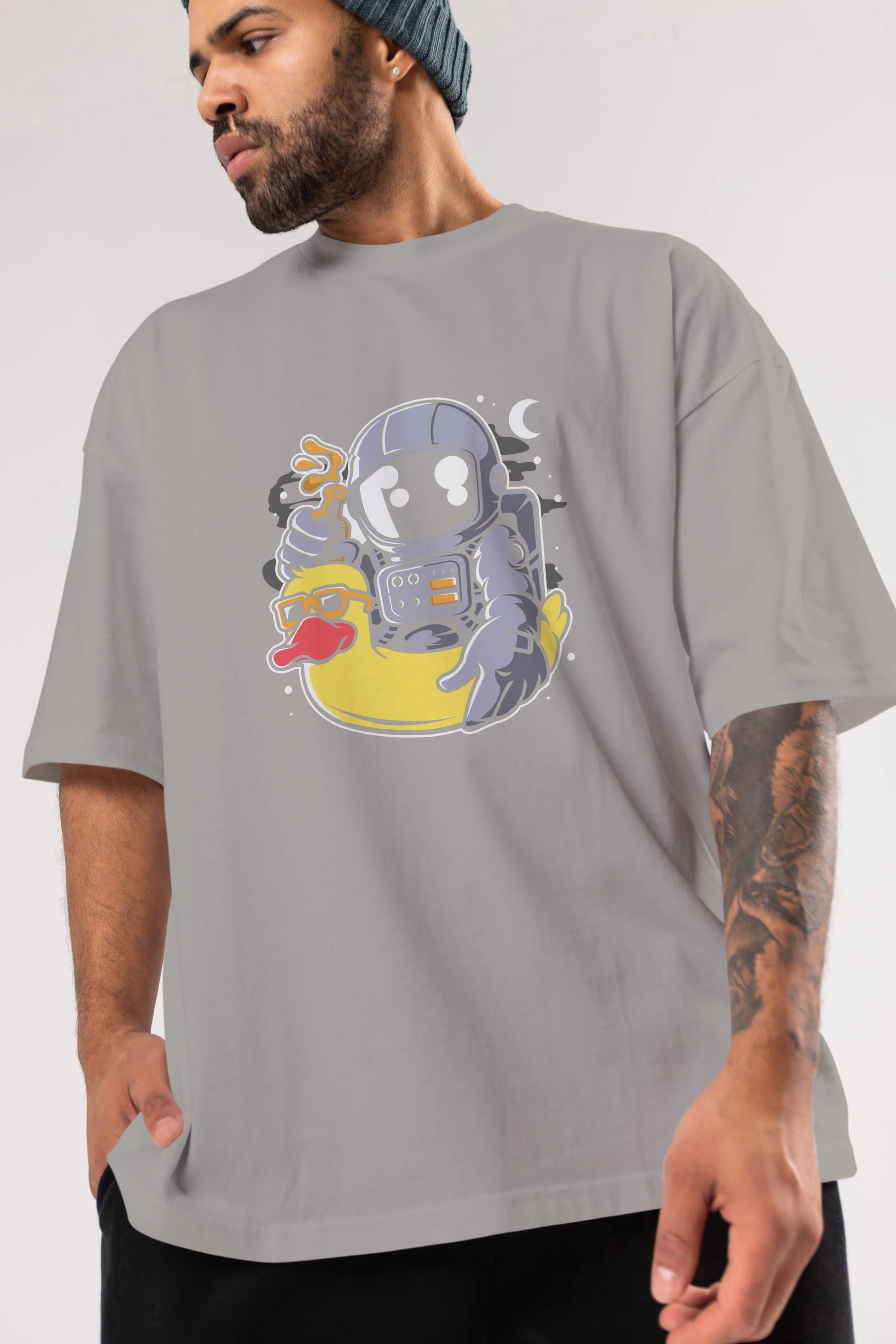 Astronaut Duck Balloon Ön Baskılı Oversize t-shirt Erkek Kadın Unisex